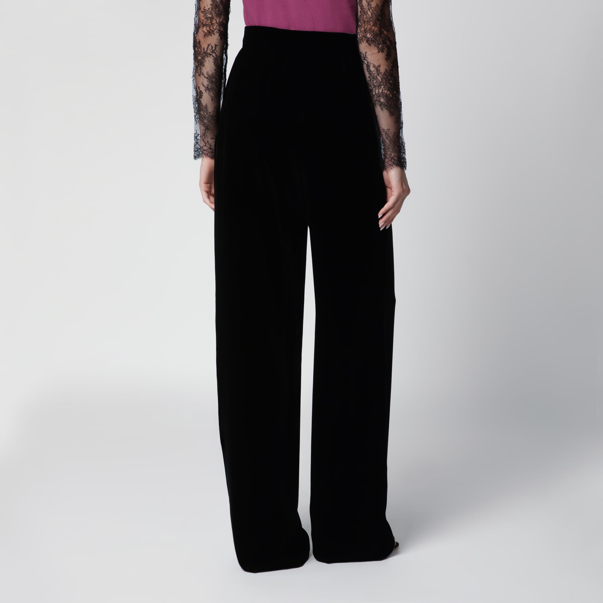 Black viscose-blend trousers