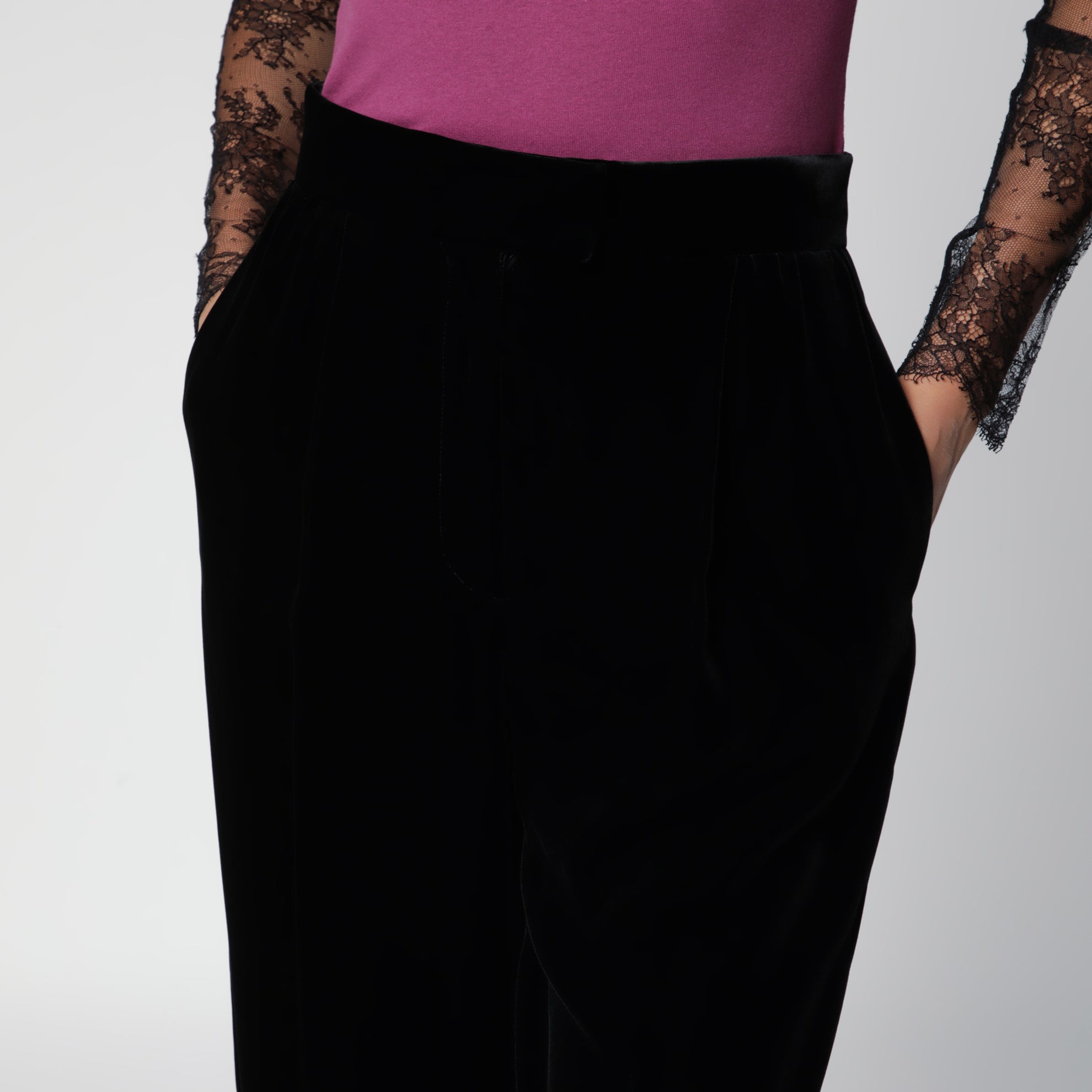 Black viscose-blend trousers
