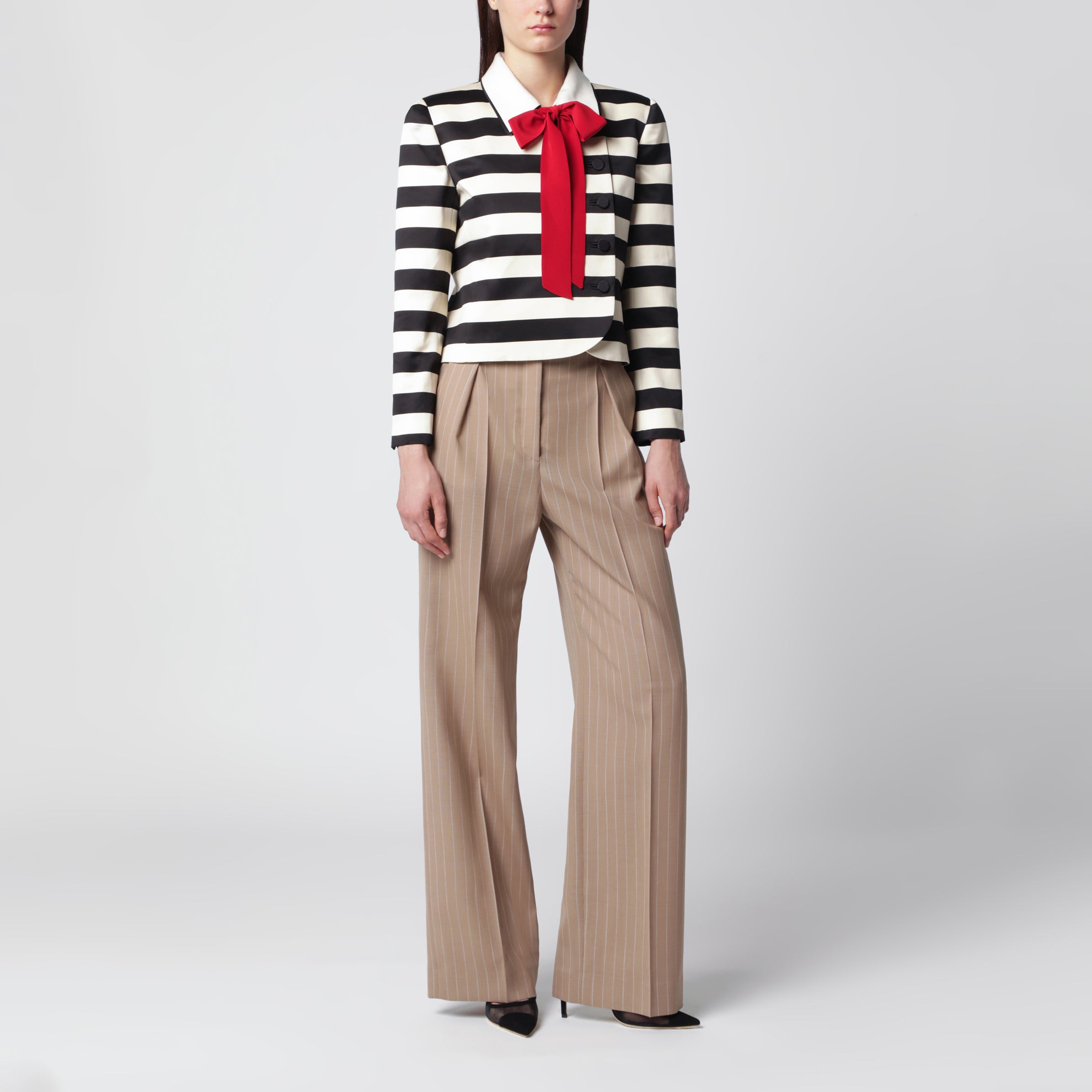 Pantalone color fango gessato in lana