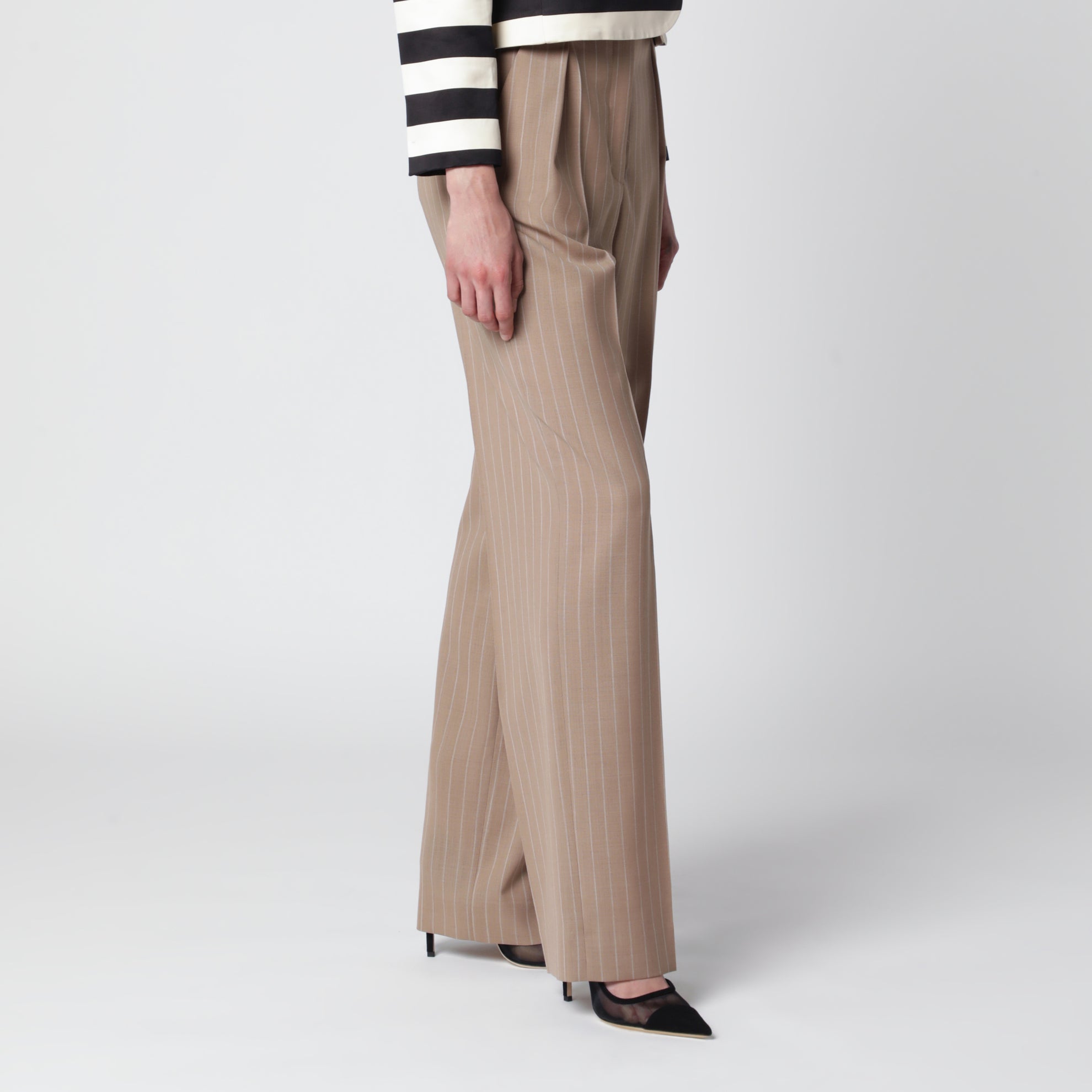 Pantalone color fango gessato in lana
