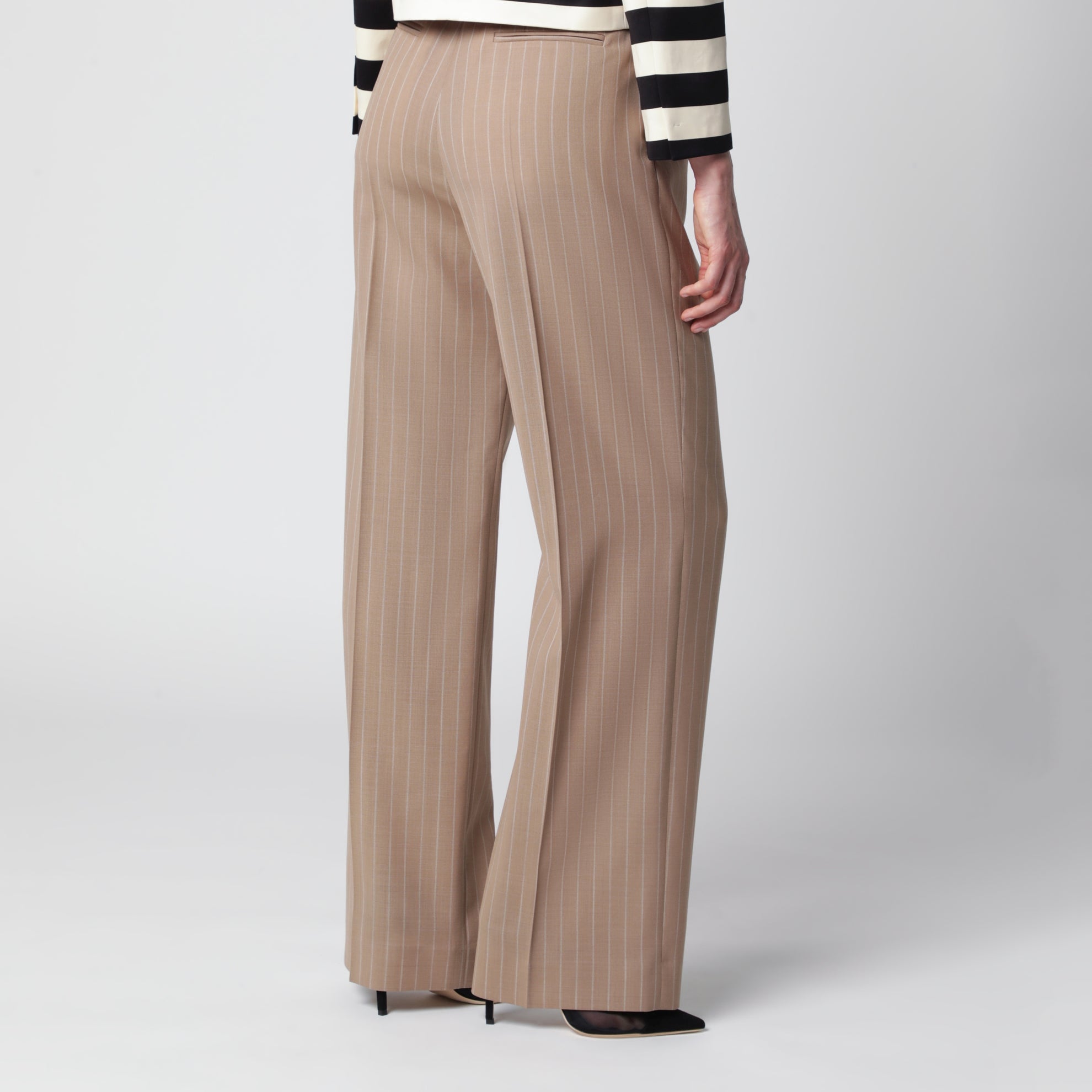 Pantalone color fango gessato in lana