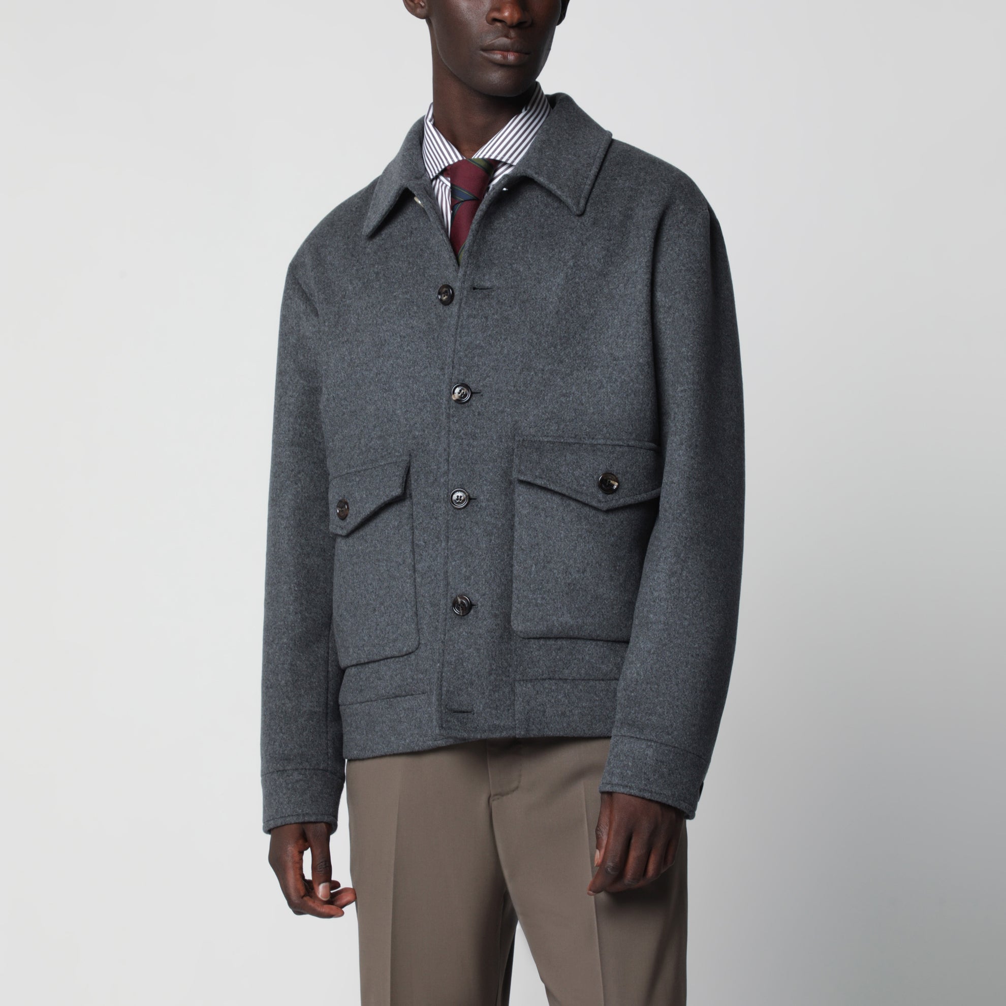 Giacca overshirt grigia in misto lana e cashmere