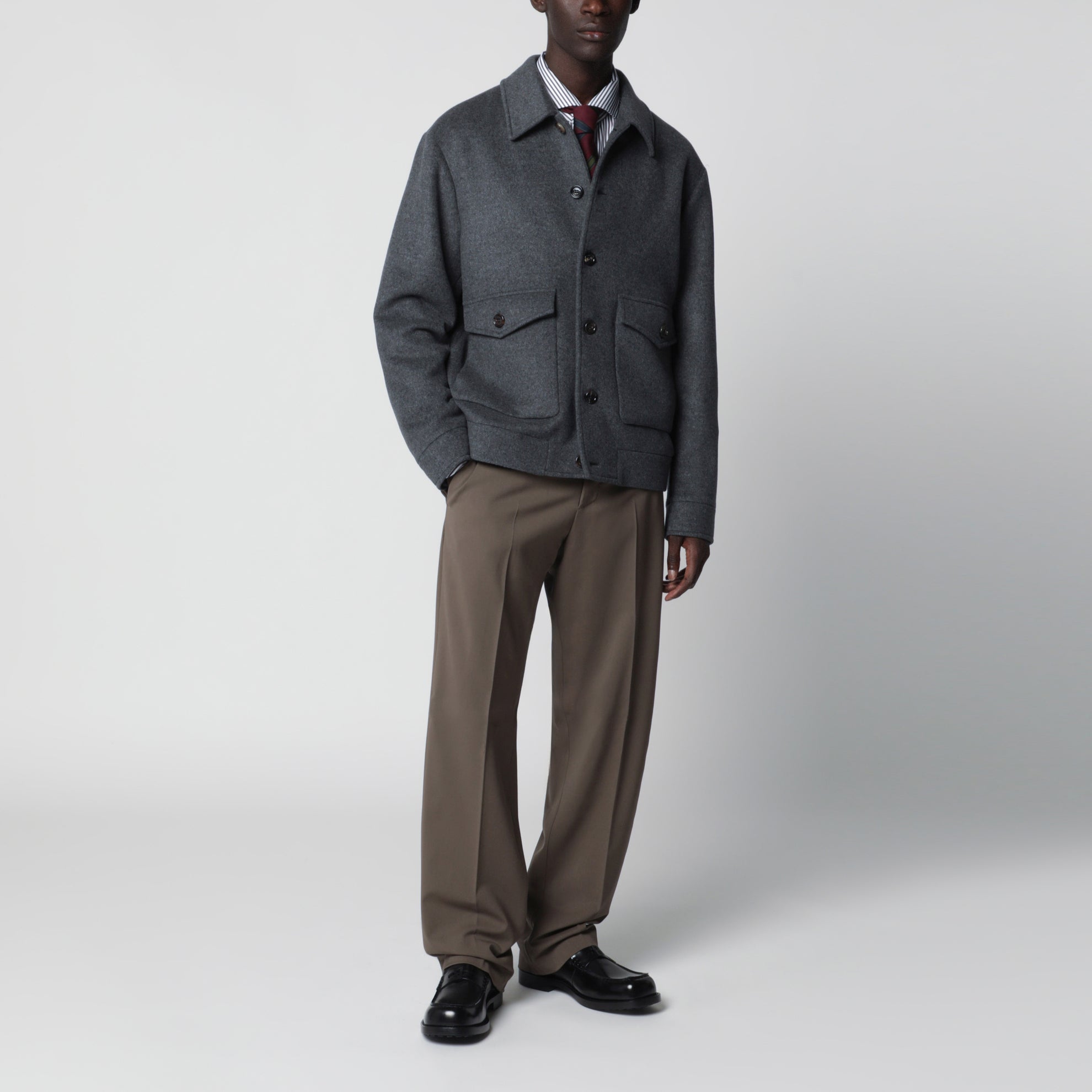 Giacca overshirt grigia in misto lana e cashmere