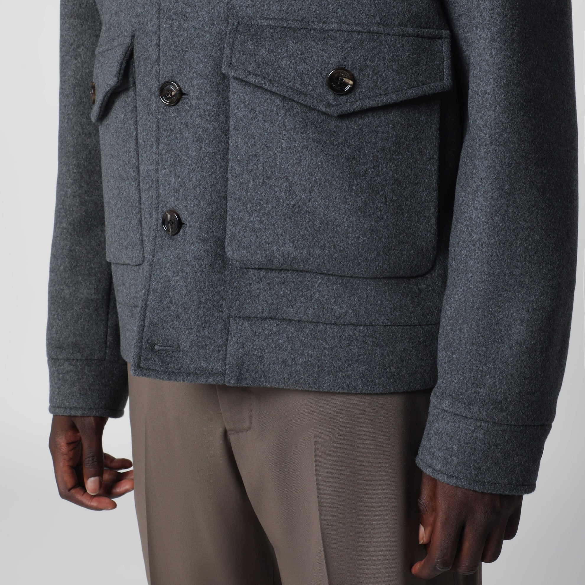 Giacca overshirt grigia in misto lana e cashmere