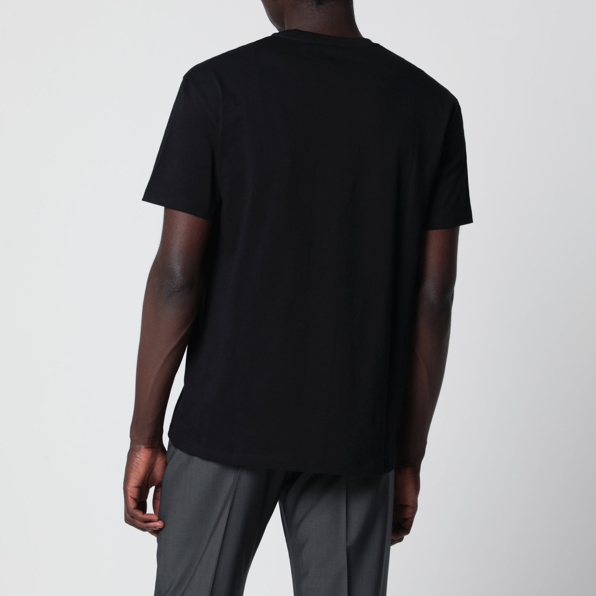 Baumwoll-T-Shirt mit VLogo-Stickerei in Schwarz