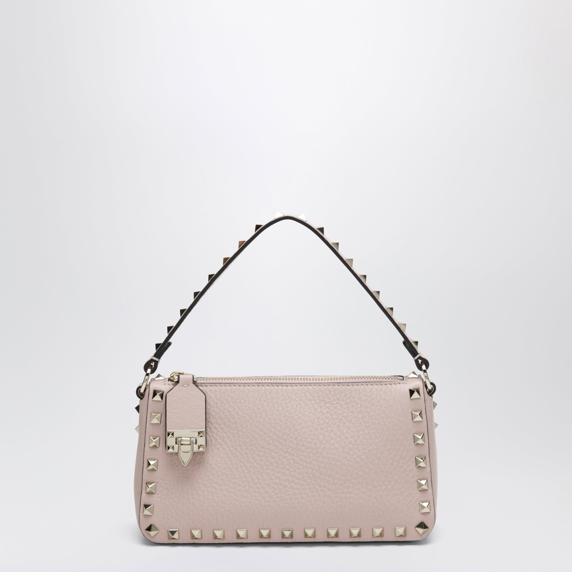 Borsa piccola Rockstud color poudre in vitello granato