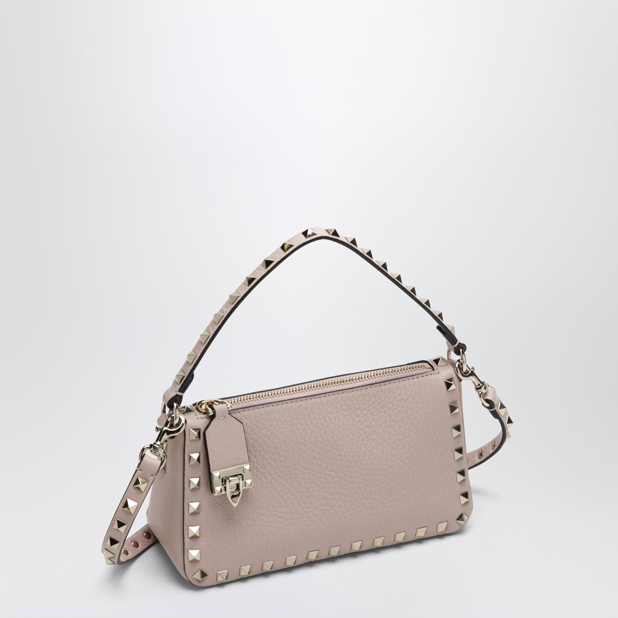 Borsa piccola Rockstud color poudre in vitello granato