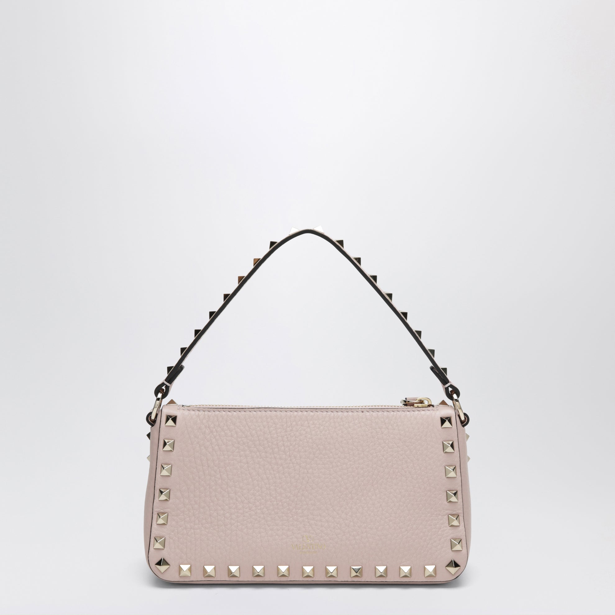 Borsa piccola Rockstud color poudre in vitello granato