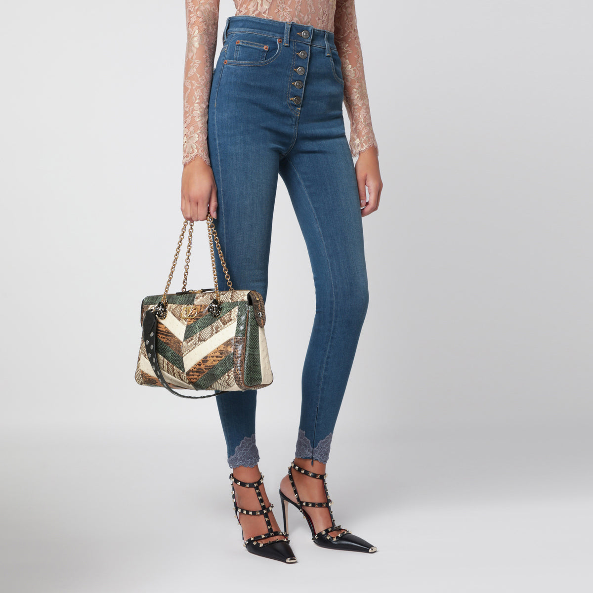 Medium Panthea shoulder bag in exotic leather with chevron pattern
