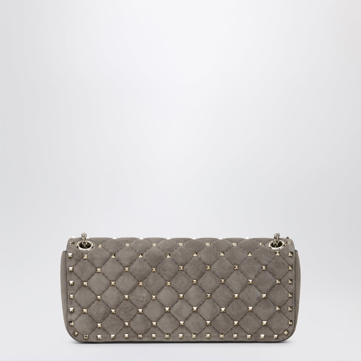 Mittelgroße Schultertasche Rockstud Spike in Warm Grey aus Veloursleder