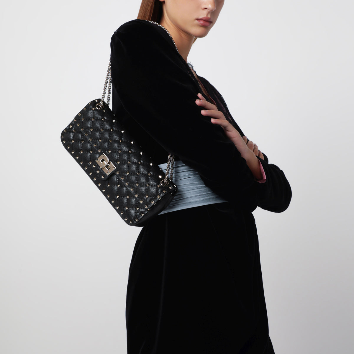 Black Rockstud Spike leather bag