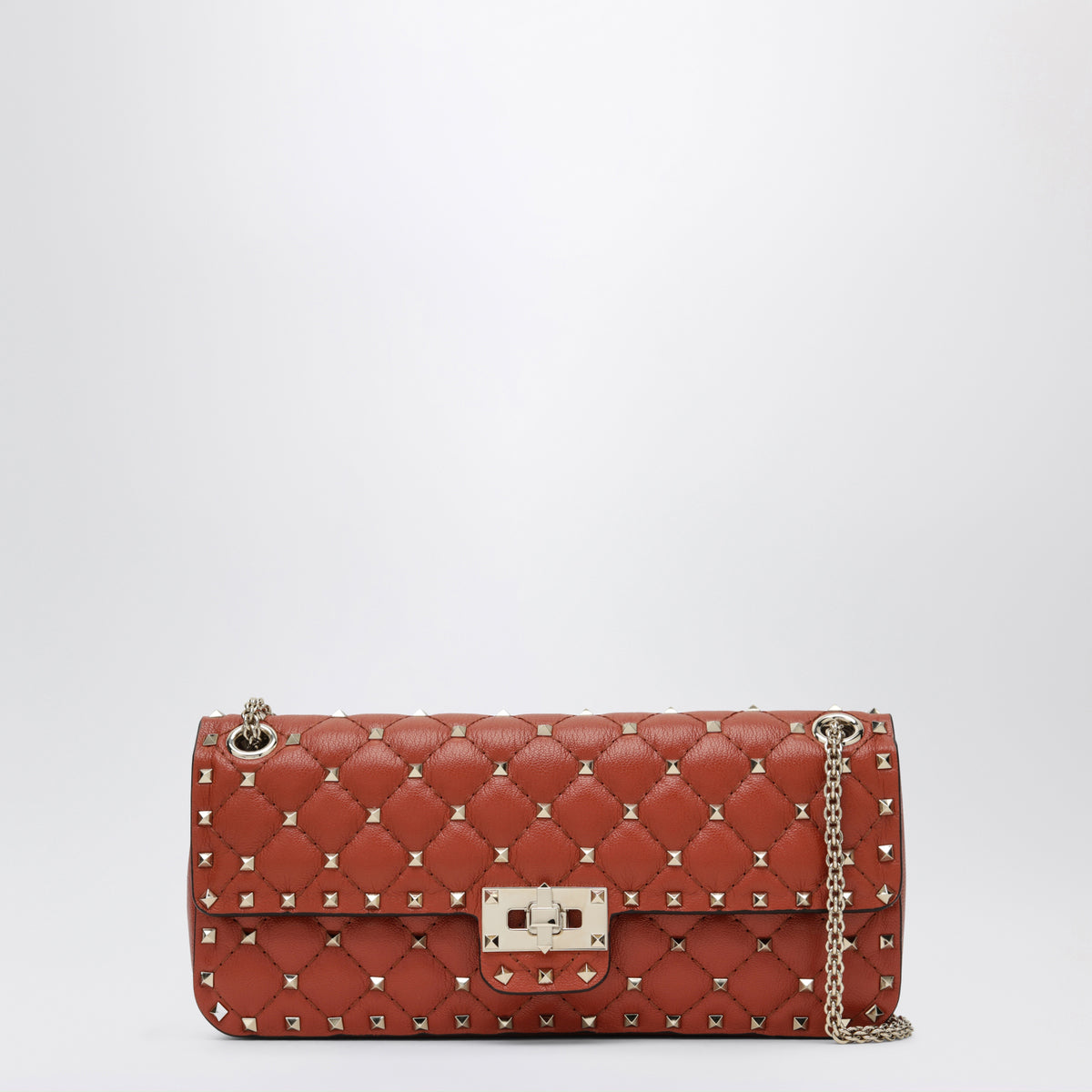 Rockstud Spike Tasche aus Leder in Poppy