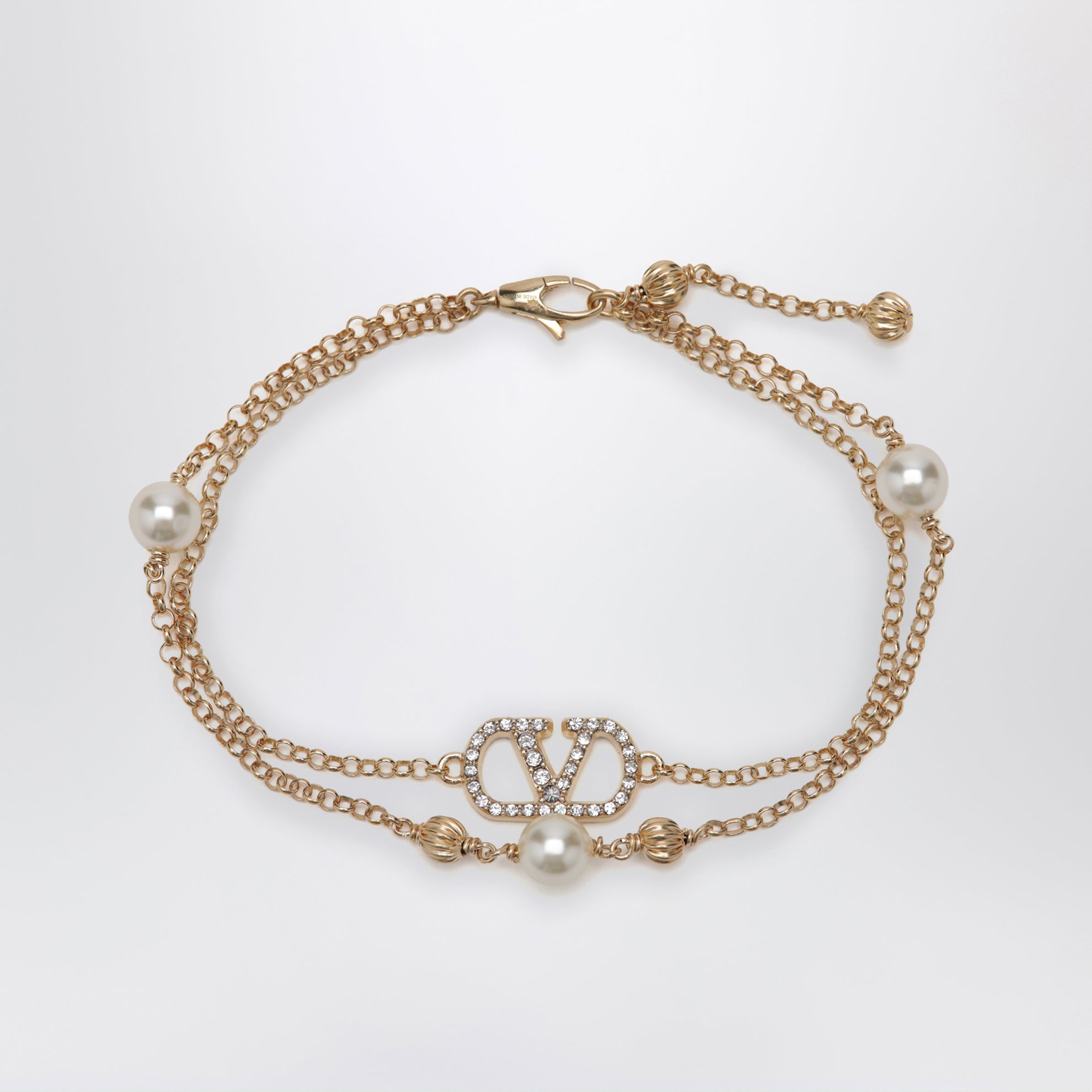 Bracelet VLogo Signature doré avec perles et cristaux