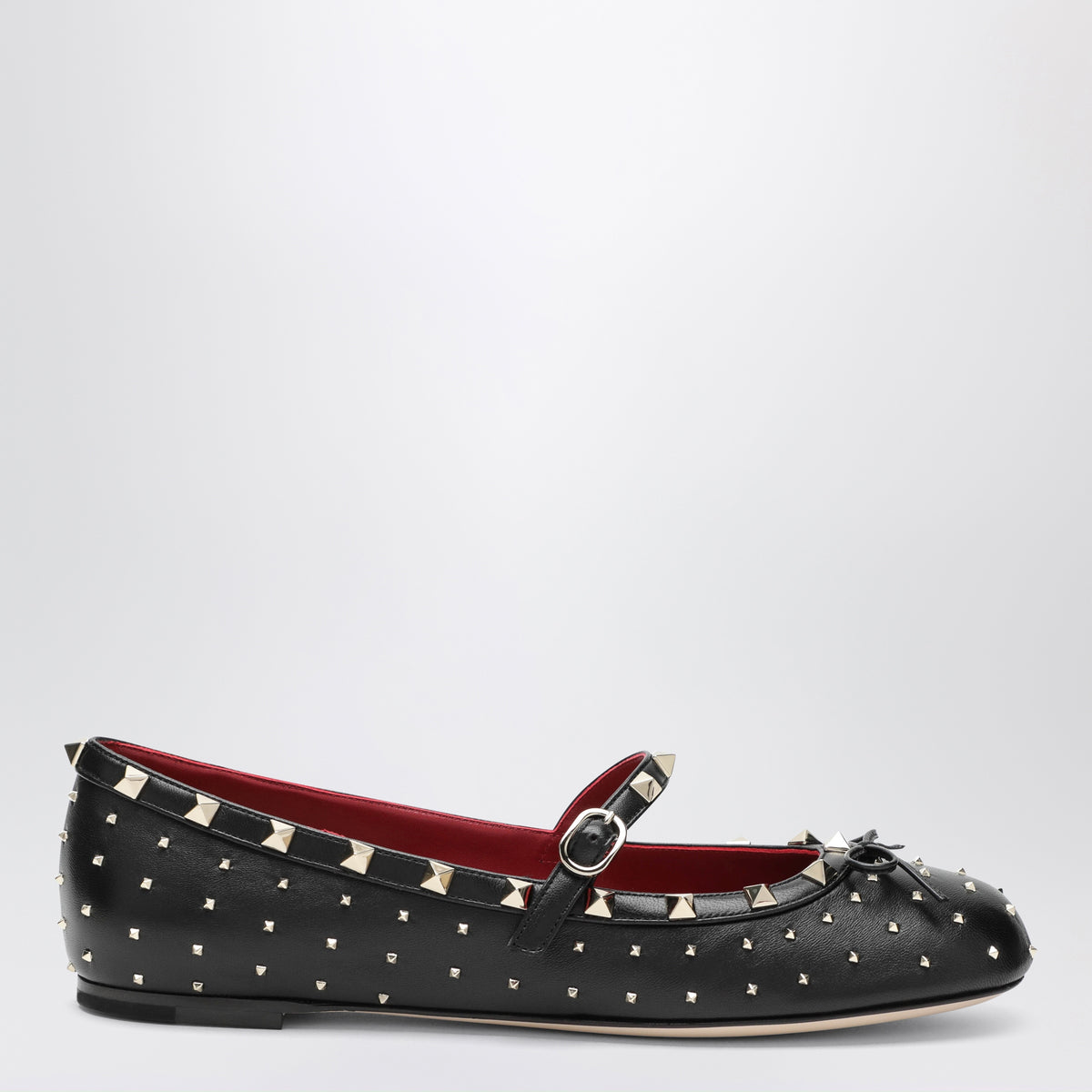 Black Rockstud leather ballerinas