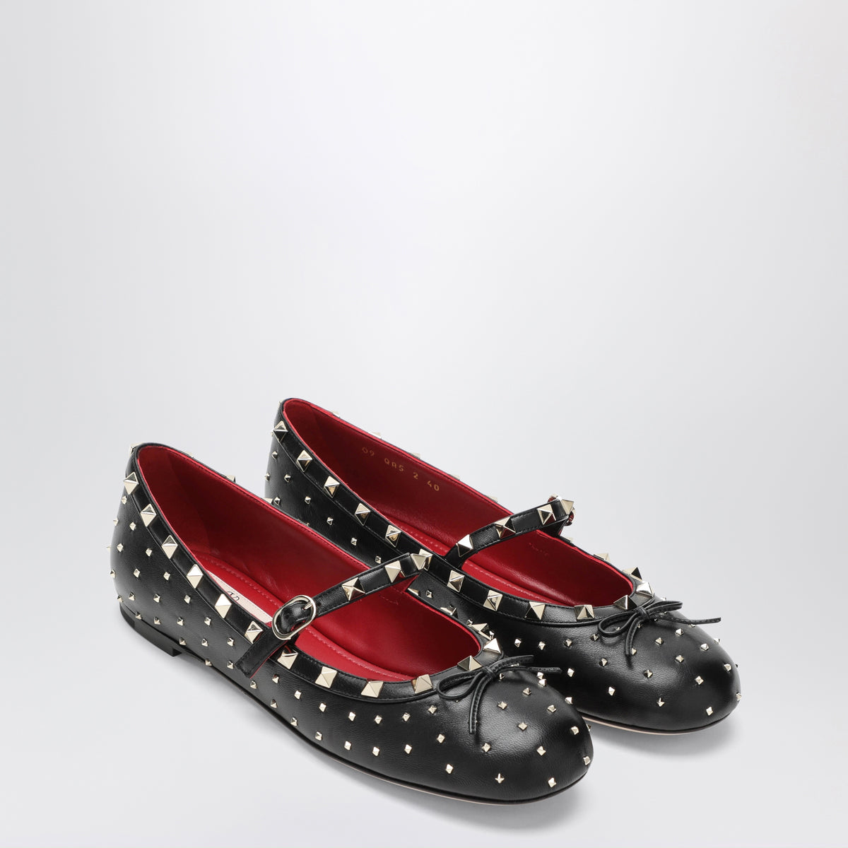 Black Rockstud leather ballerinas