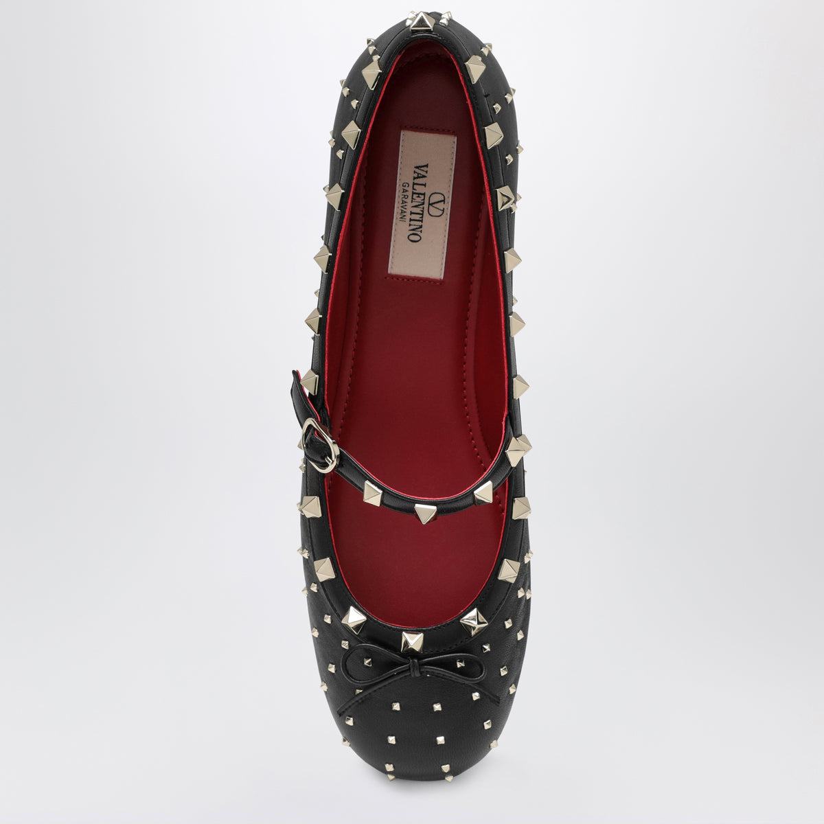 Black Rockstud leather ballerinas