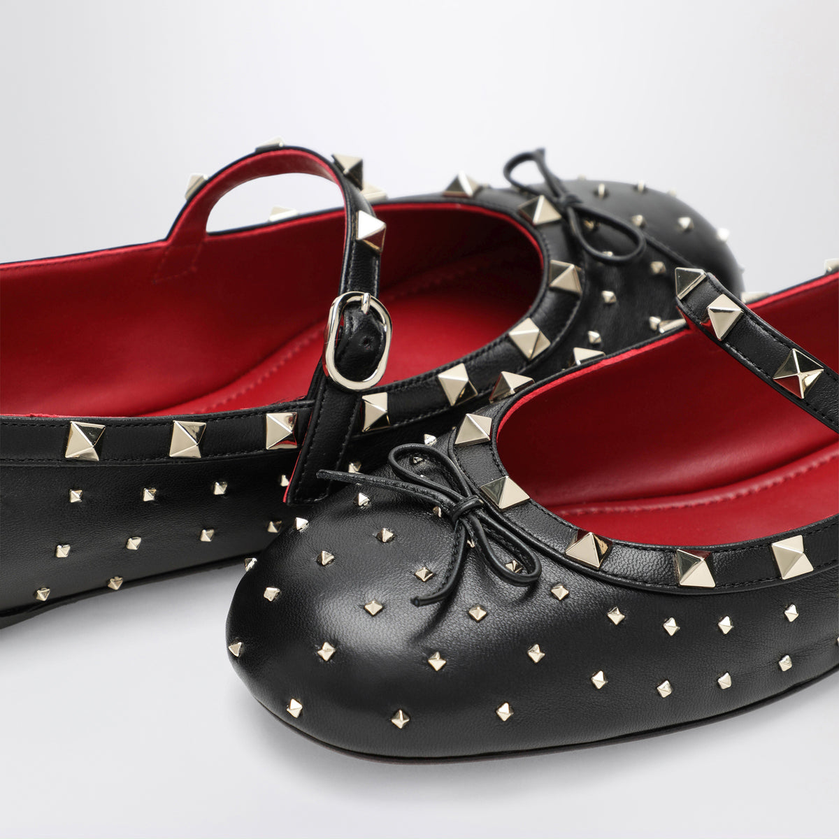 Black Rockstud leather ballerinas