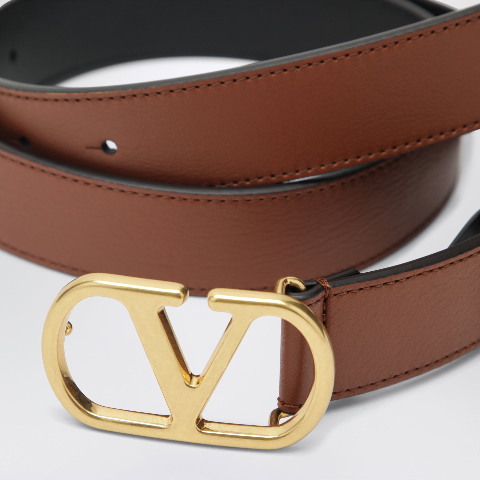 Ceinture VLogo Signature caramel en cuir