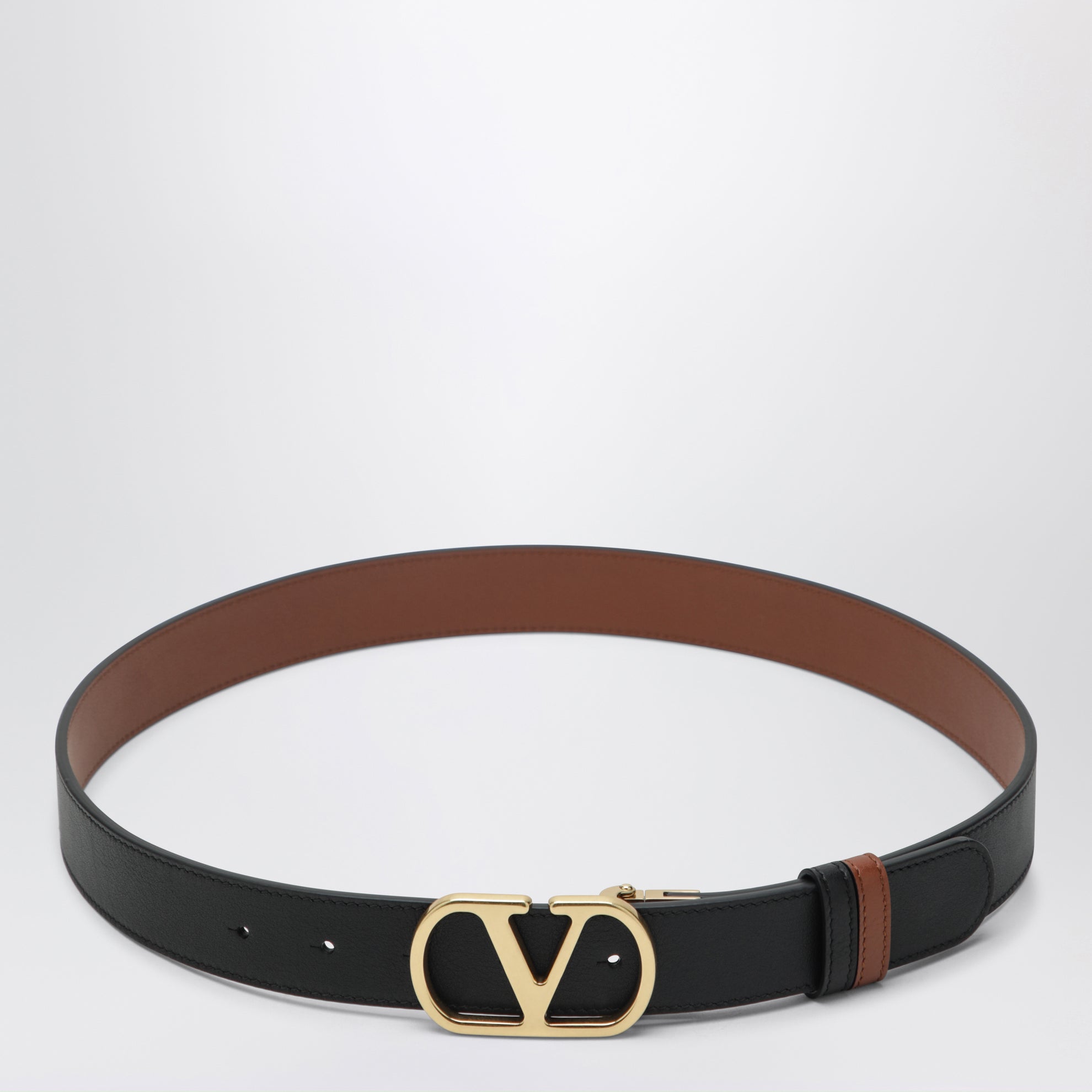 Ceinture réversible en cuir de veau noir VLogo Signature