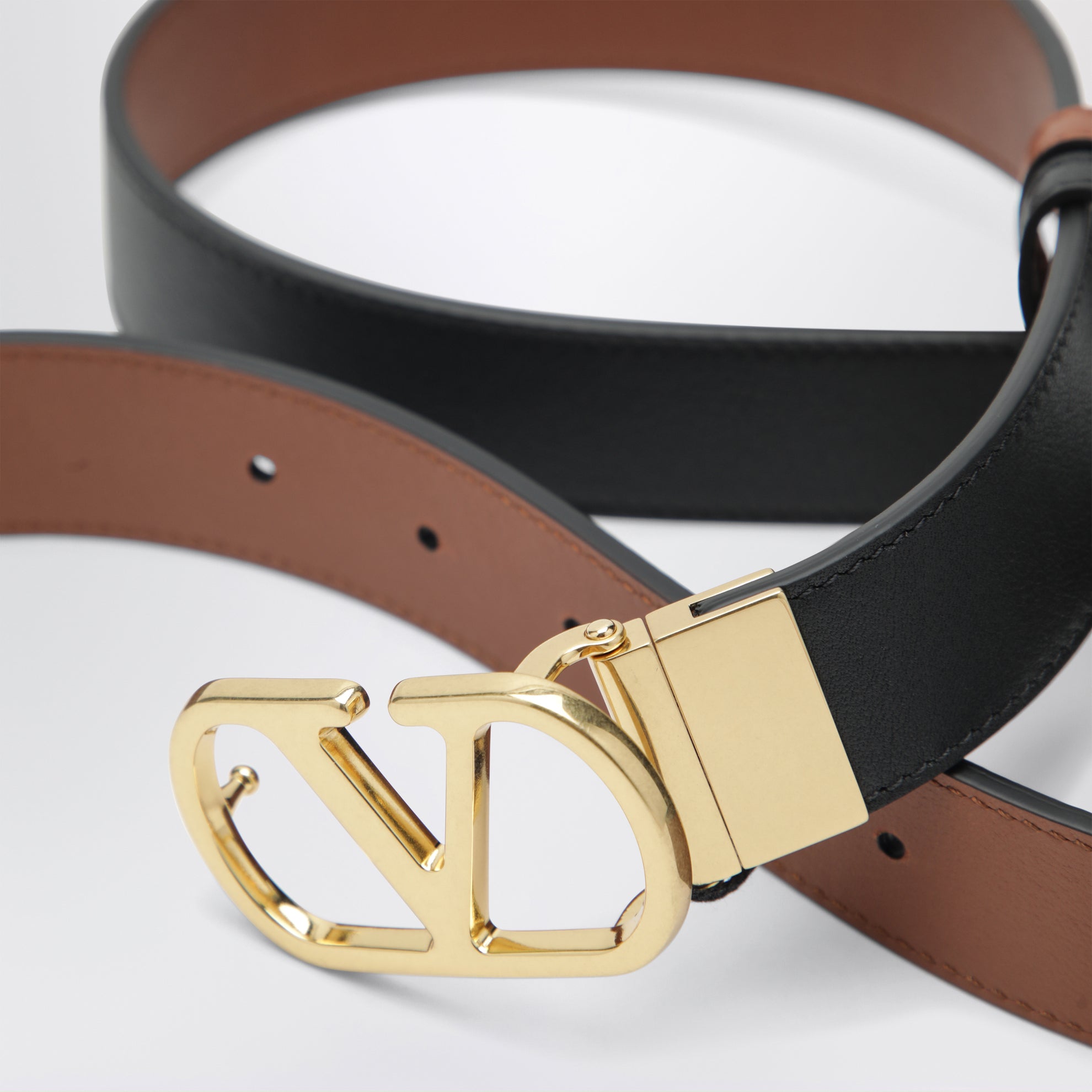 Ceinture réversible en cuir de veau noir VLogo Signature