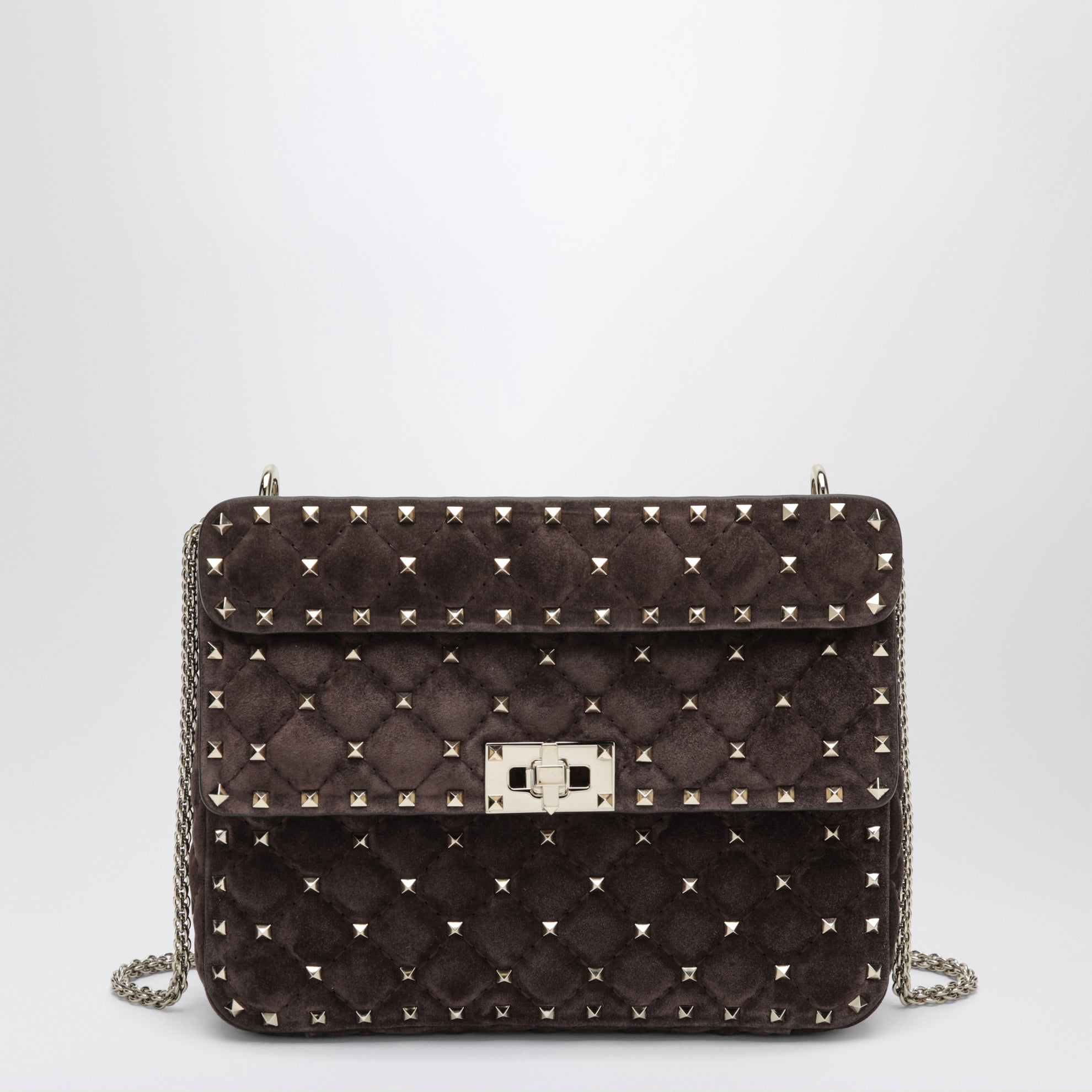 Rockstud Spike Medium Brown Suede Shoulder Bag