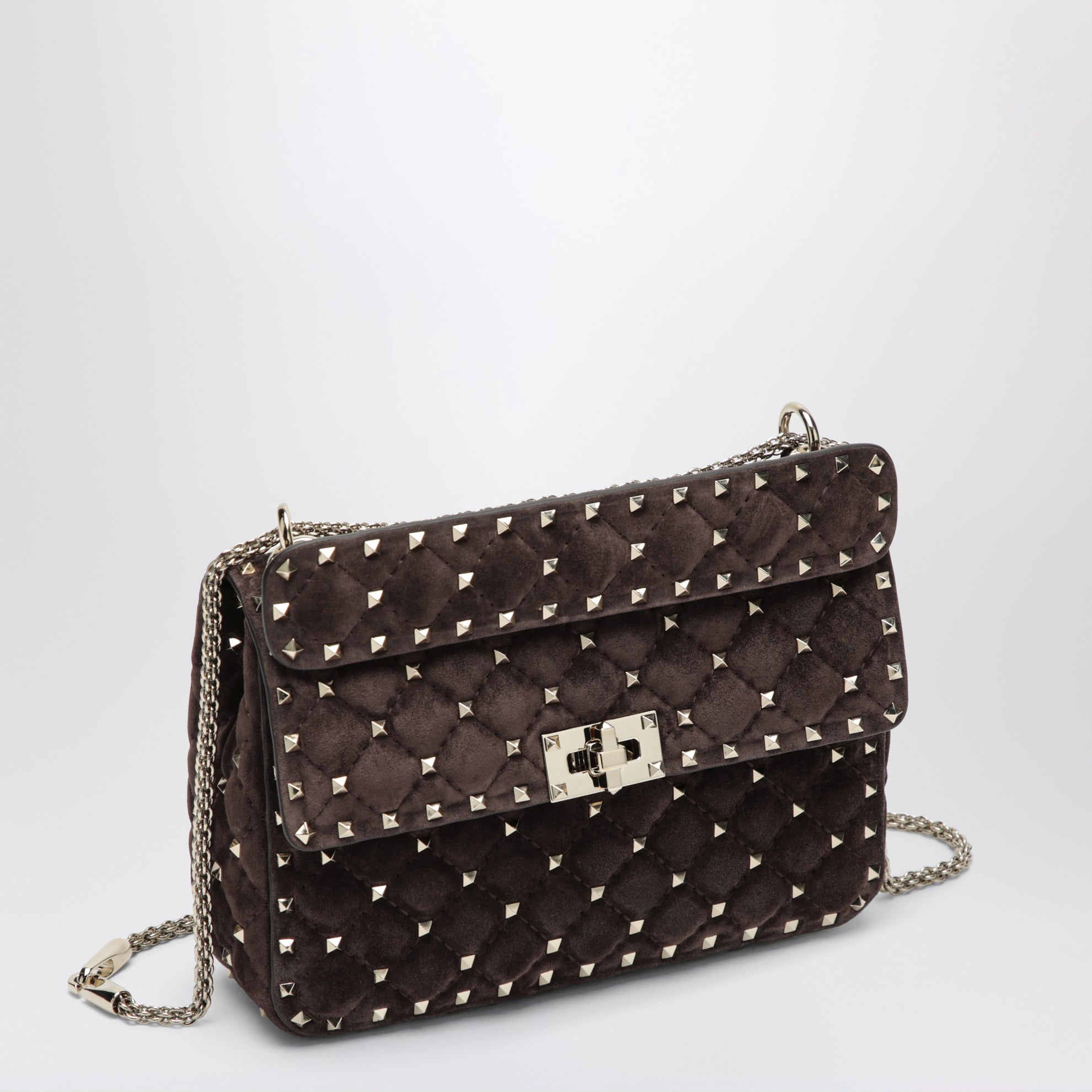 Rockstud Spike Medium Brown Suede Shoulder Bag