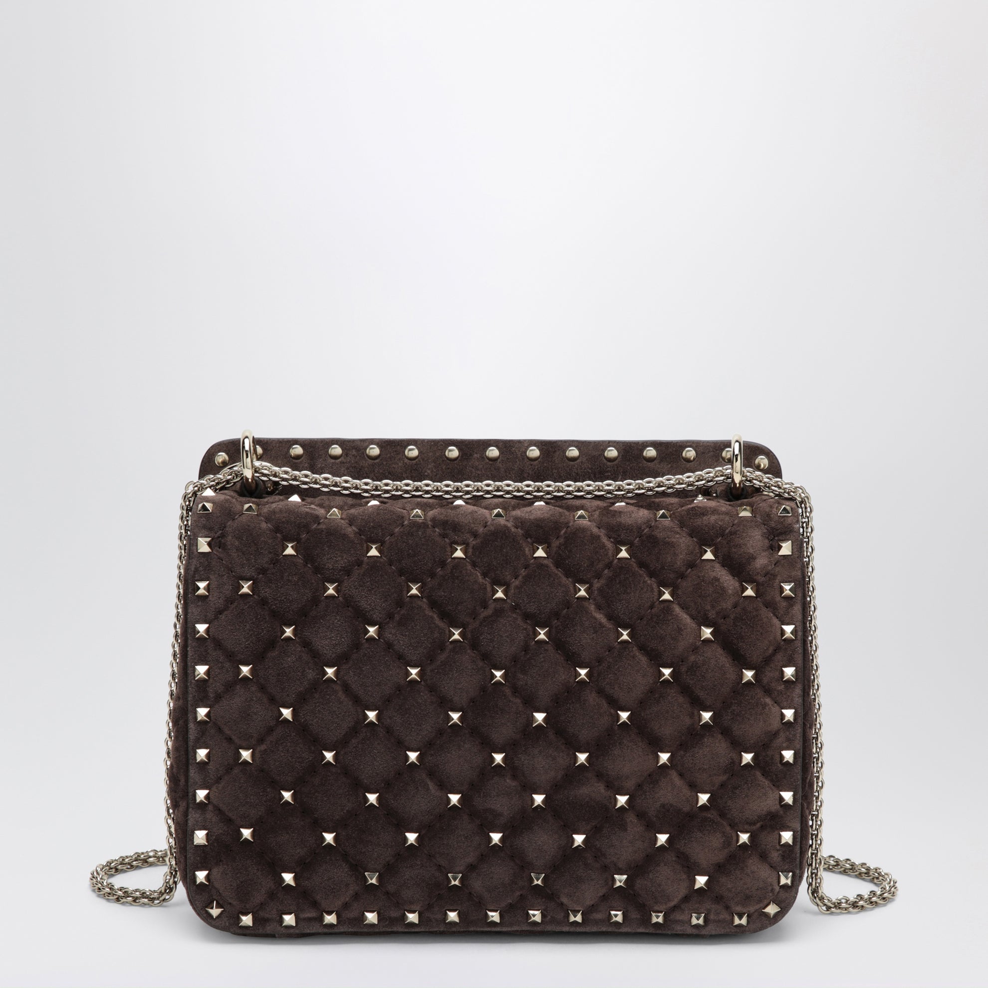 Rockstud Spike Medium Brown Suede Shoulder Bag