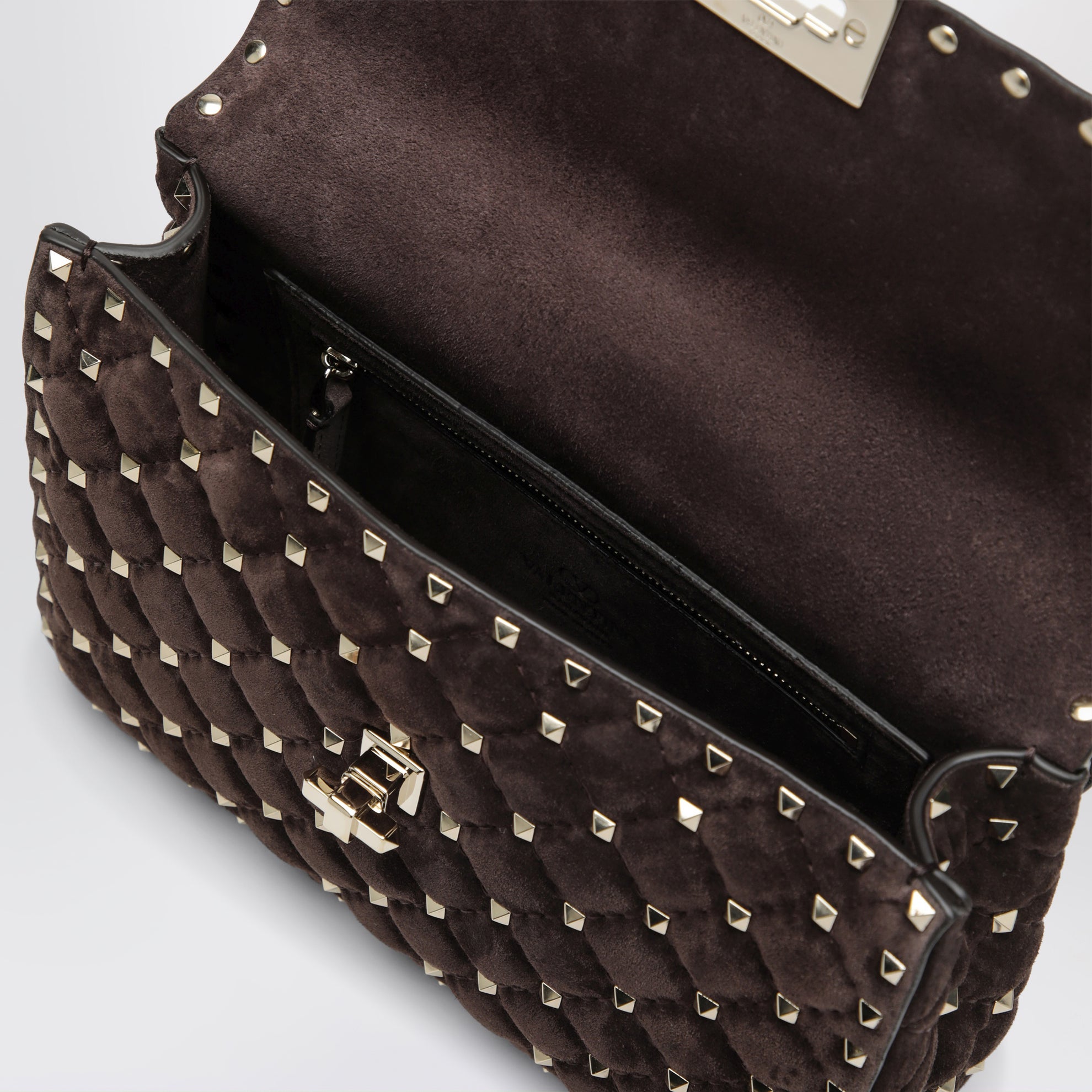Rockstud Spike Medium Brown Suede Shoulder Bag