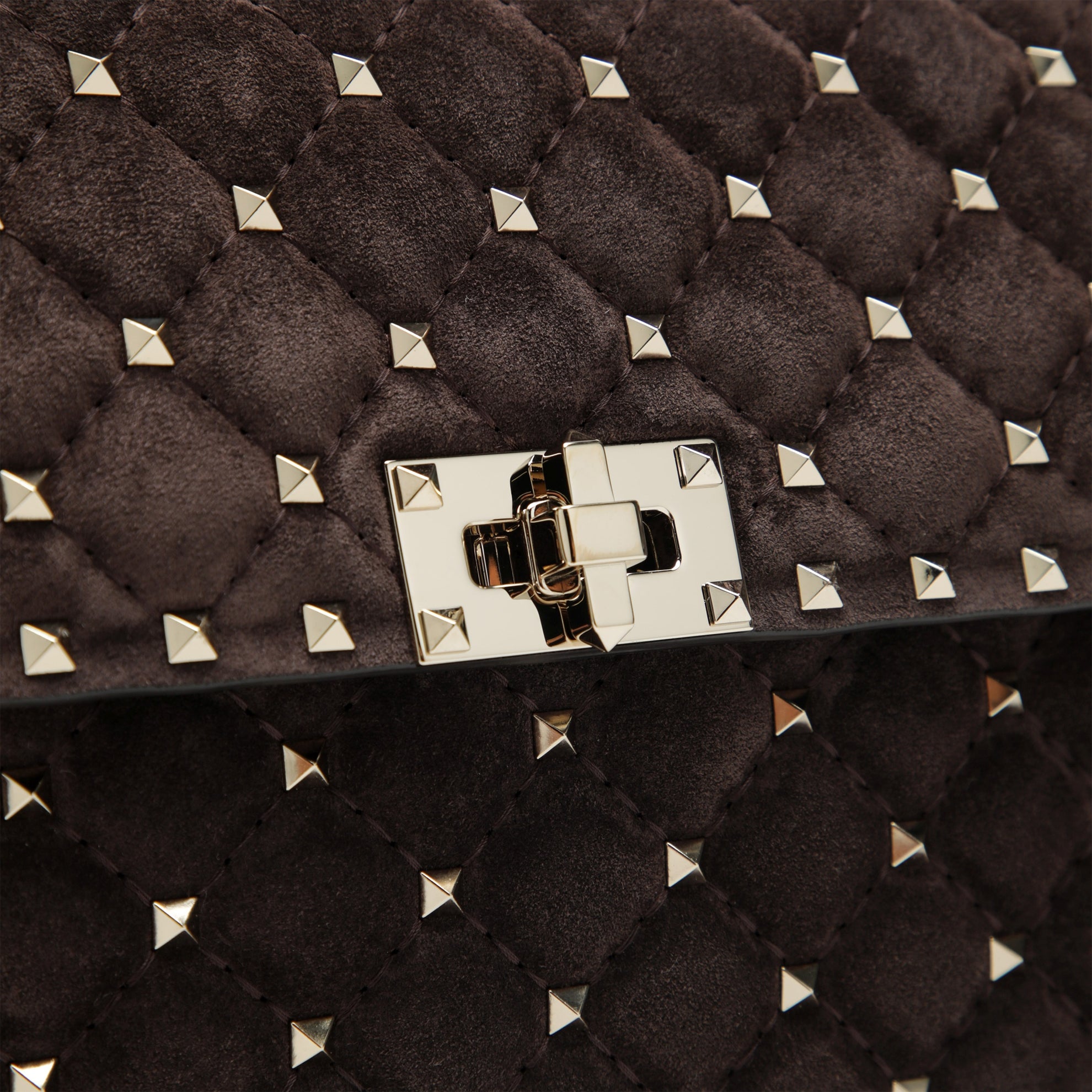 Rockstud Spike Medium Brown Suede Shoulder Bag