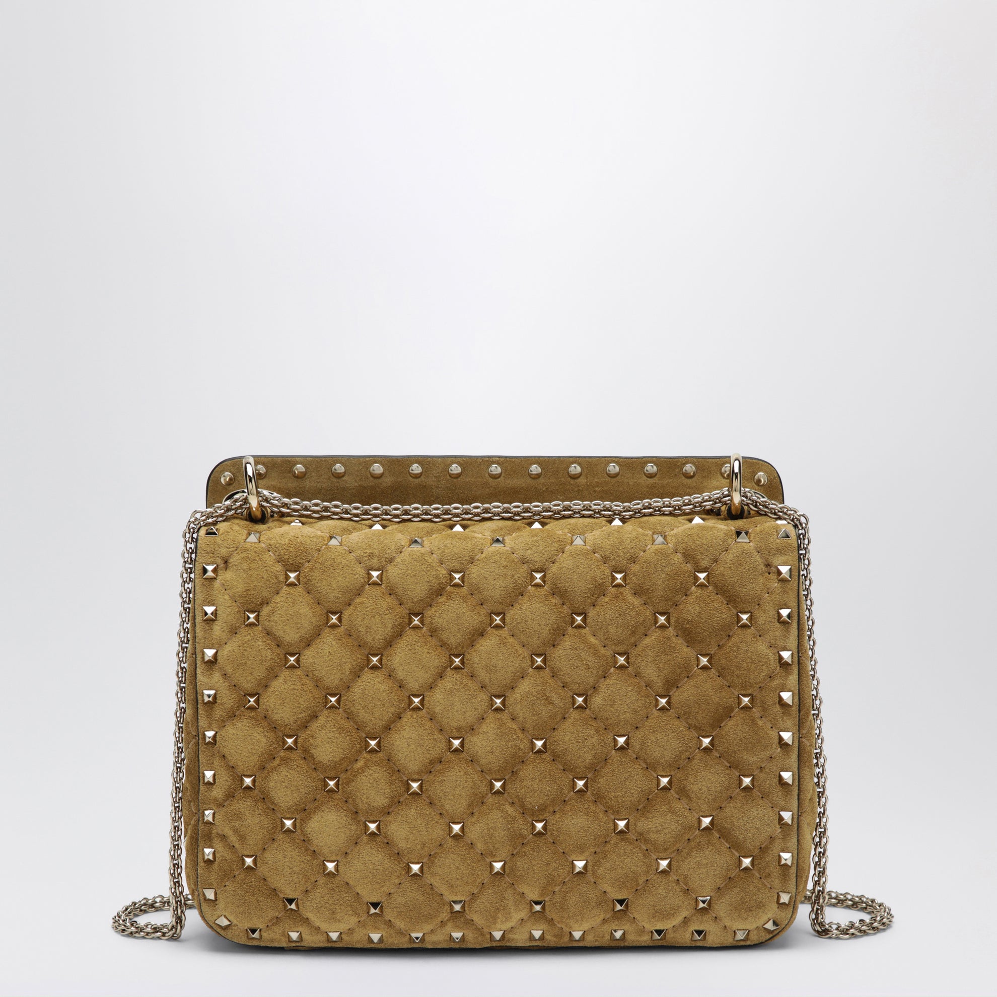 Medium Rockstud Spike havana beige suede bag