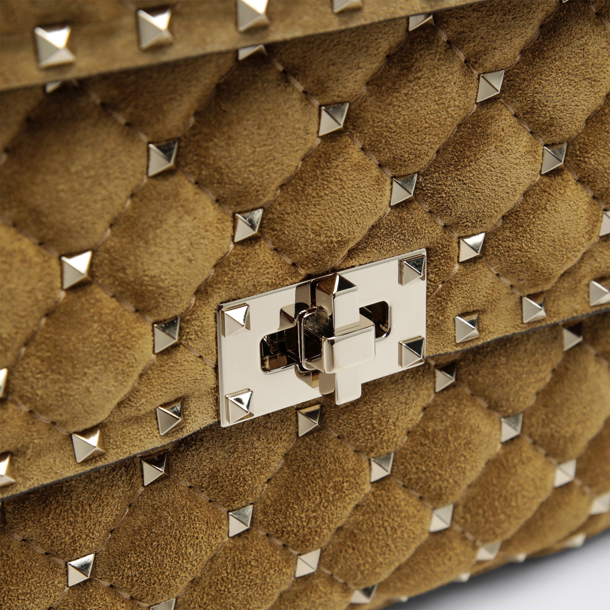 Medium Rockstud Spike havana beige suede bag