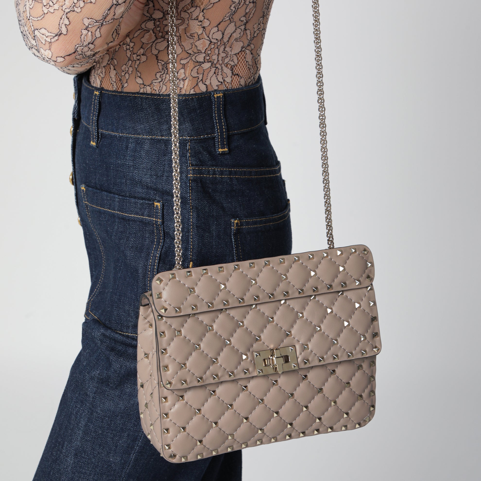 Medium Rockstud Spike bag in powder pink nappa leather