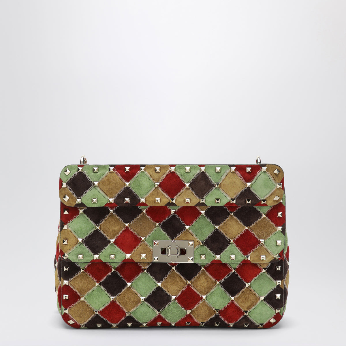 Small Rockstud Spike bag in patchwork suede