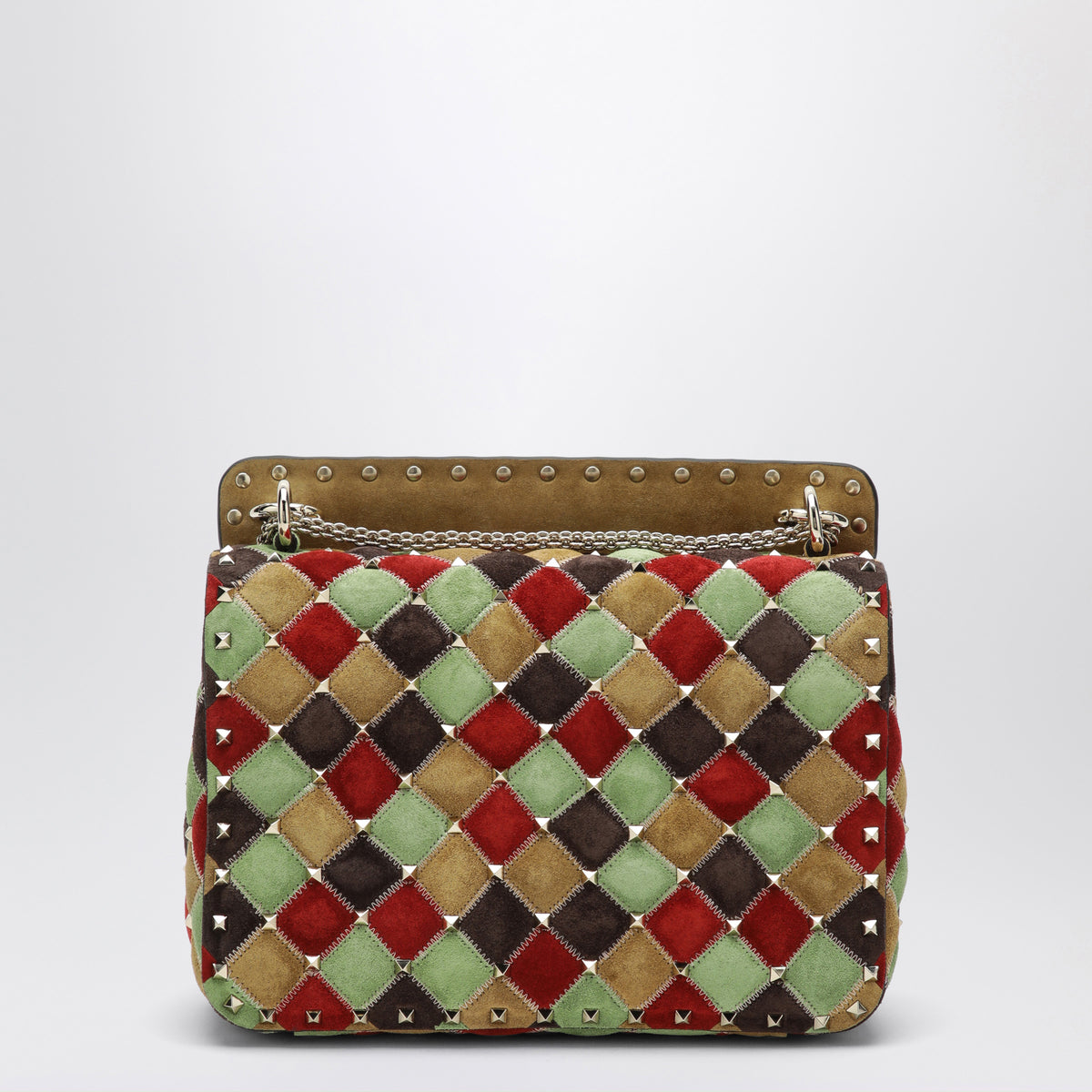 Small Rockstud Spike bag in patchwork suede