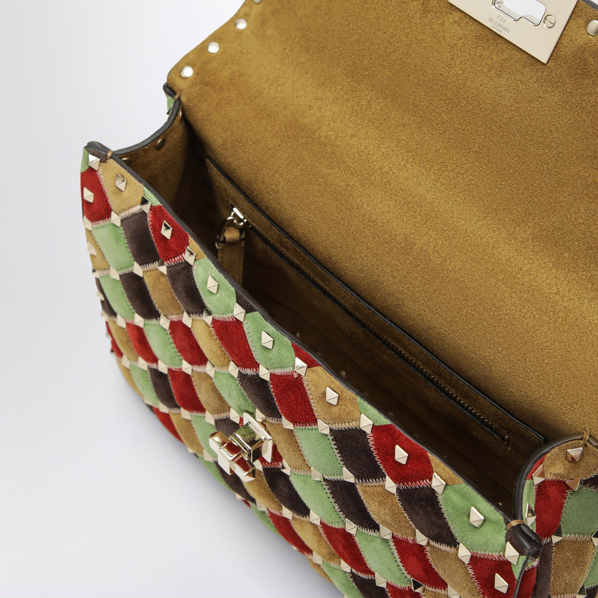 Small Rockstud Spike bag in patchwork suede
