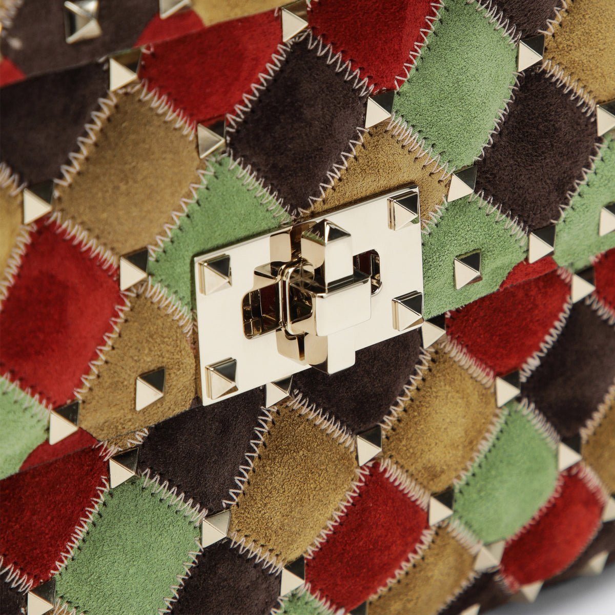 Small Rockstud Spike bag in patchwork suede