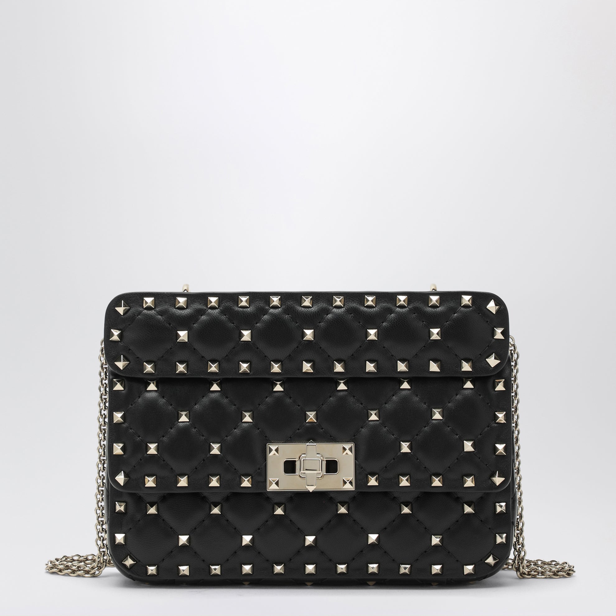 Borsa a mano mini Rockstud Spike in pelle nera