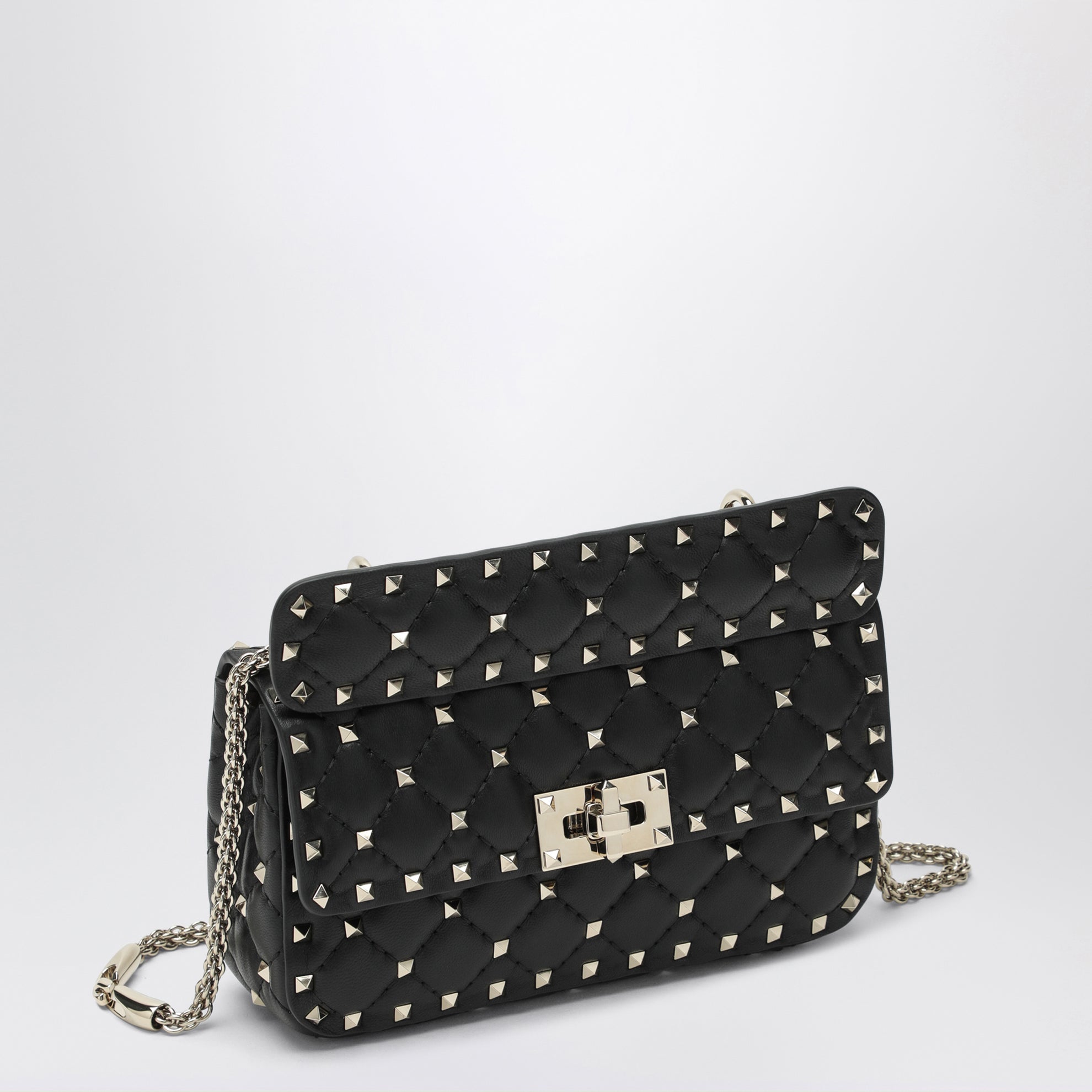 Borsa a mano mini Rockstud Spike in pelle nera