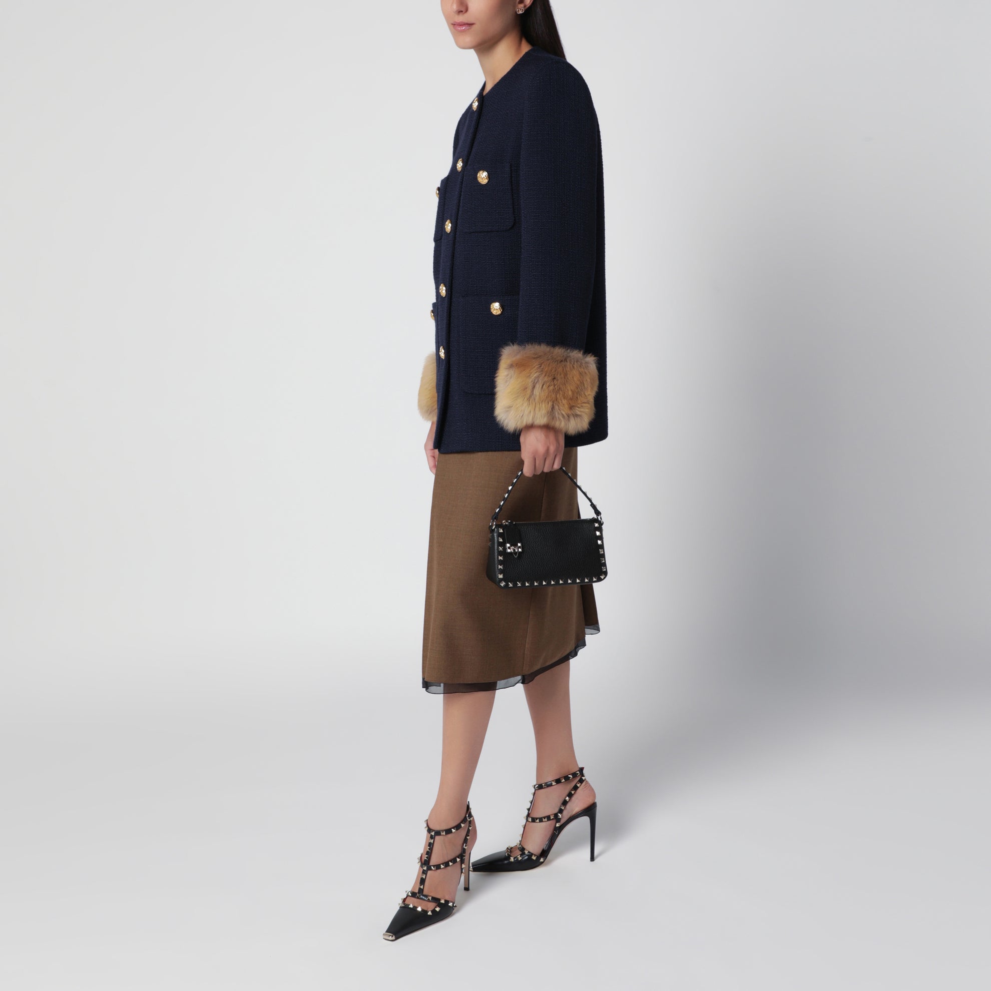Borsa a tracolla piccola Rockstud nera