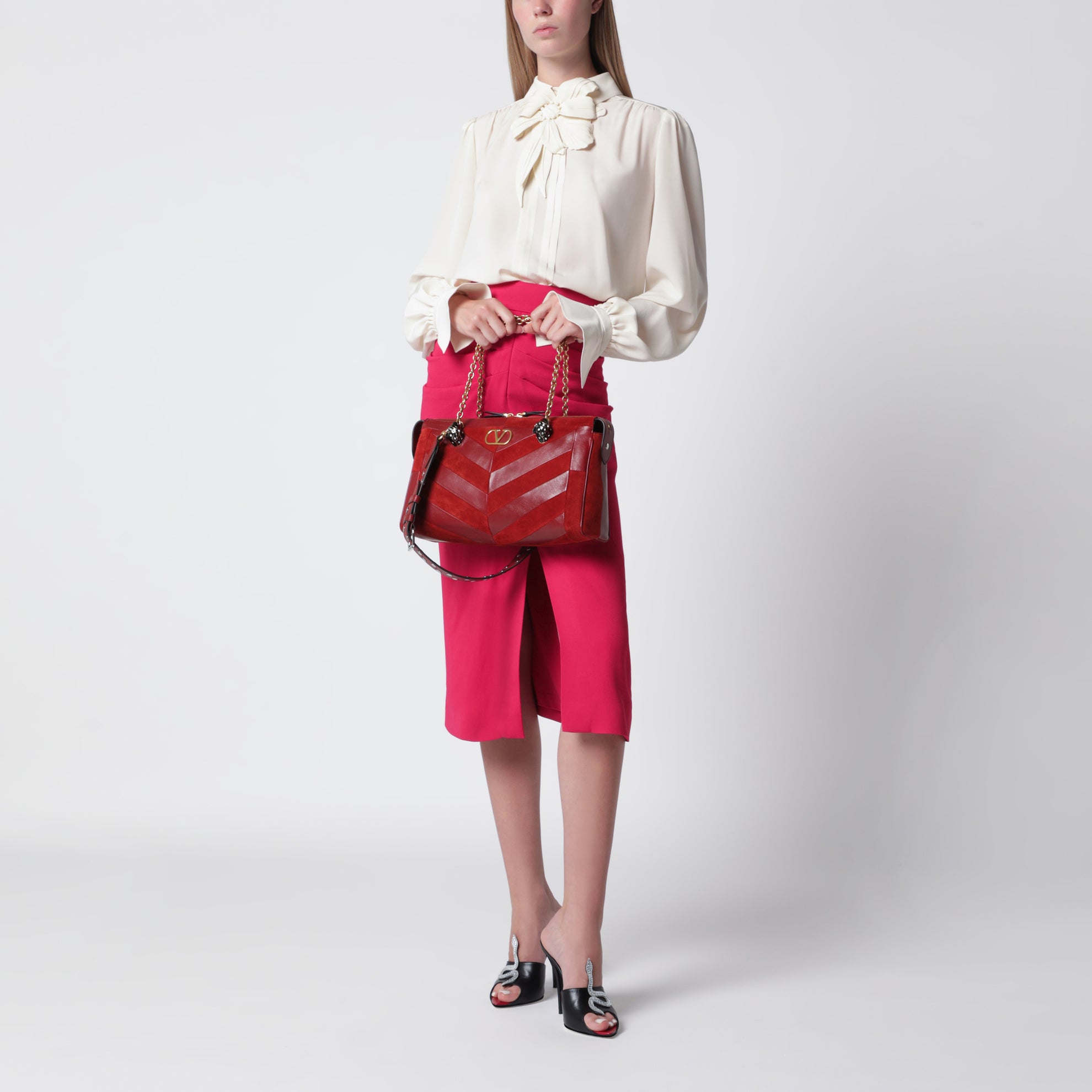 Medium Panthea shoulder bag in suede and nappa leather with Chevron pattern