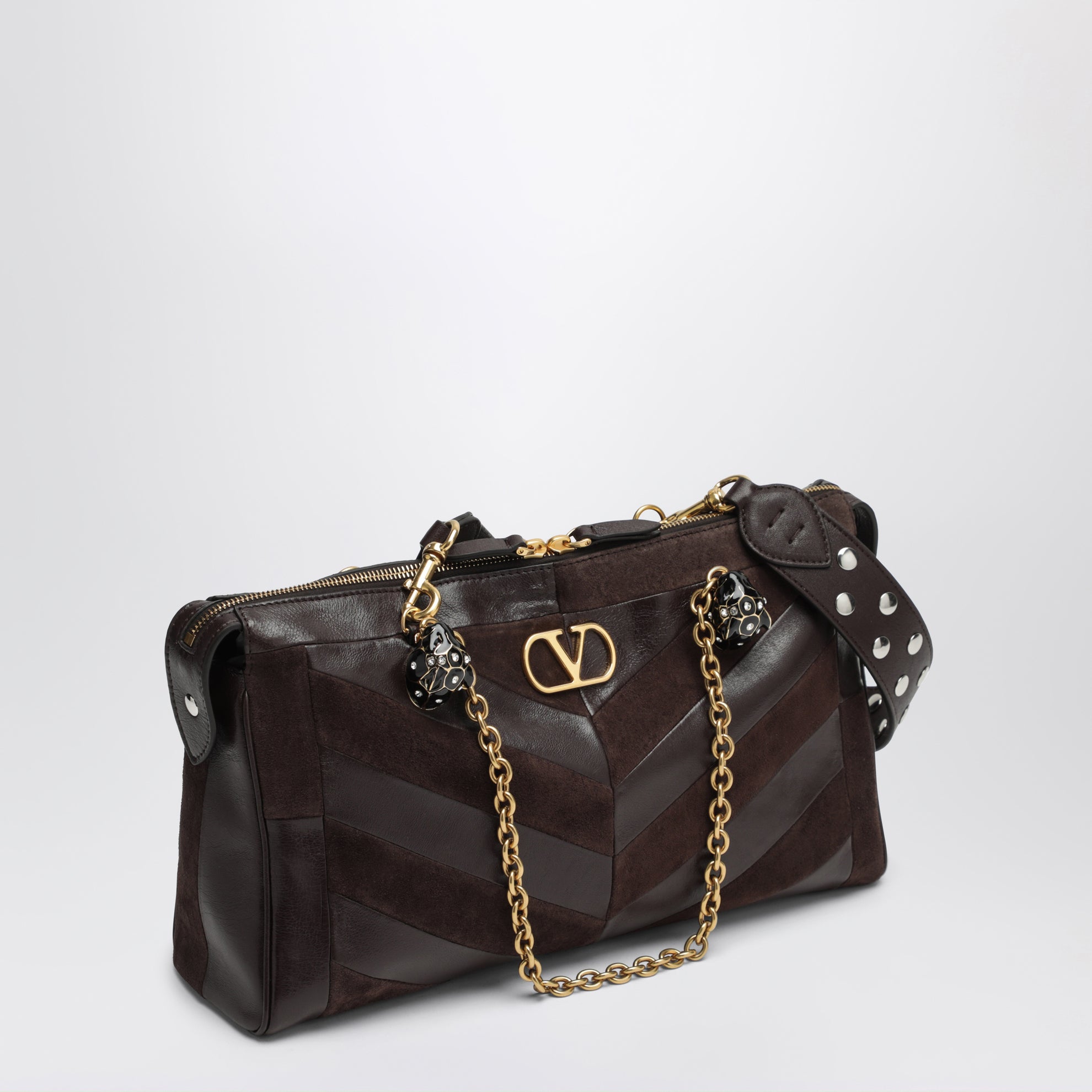 Medium Panthea shoulder bag in suede and nappa leather with Chevron pattern
