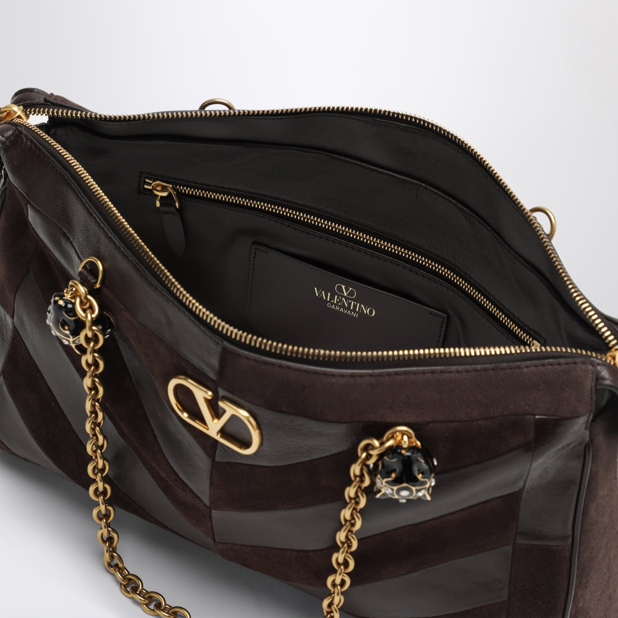 Medium Panthea shoulder bag in suede and nappa leather with Chevron pattern