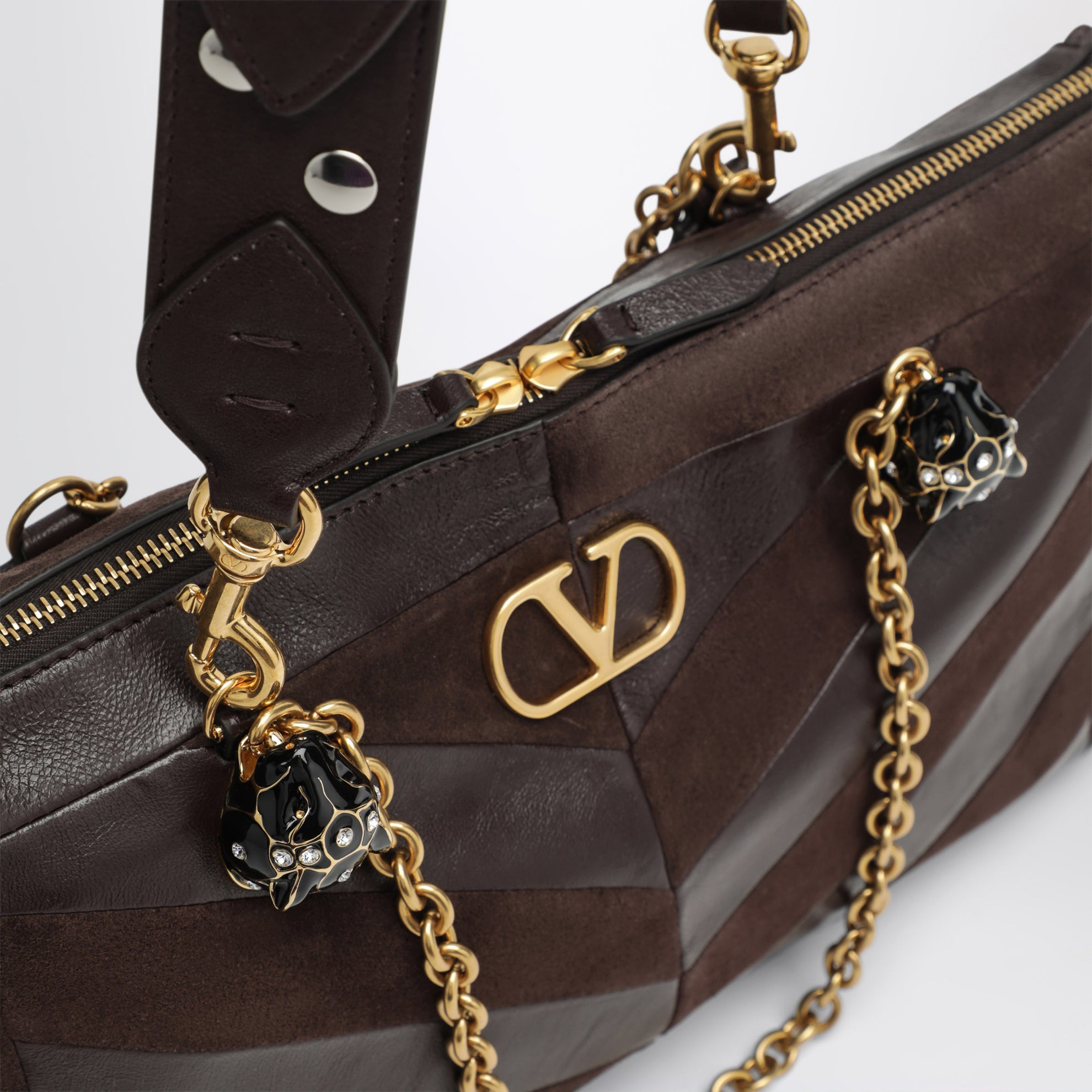 Medium Panthea shoulder bag in suede and nappa leather with Chevron pattern