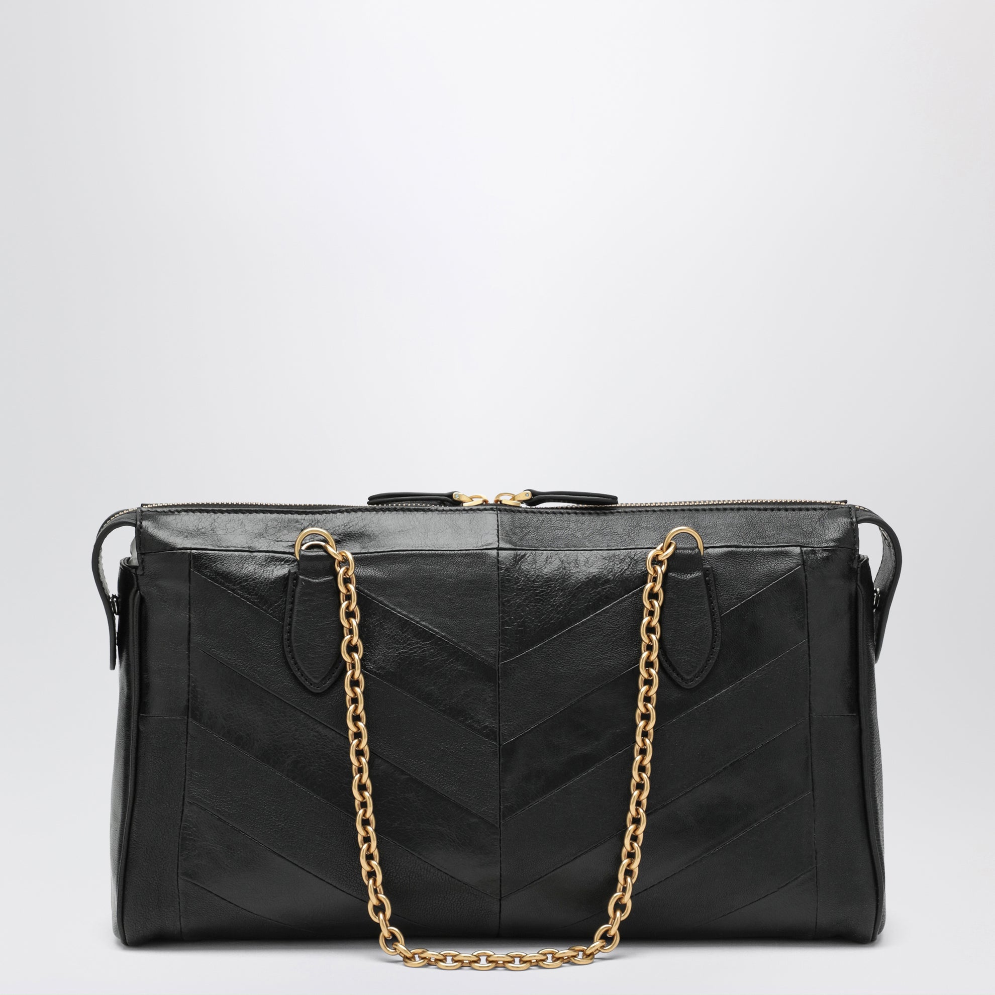 Panthea Chevron Bag in Black Leather