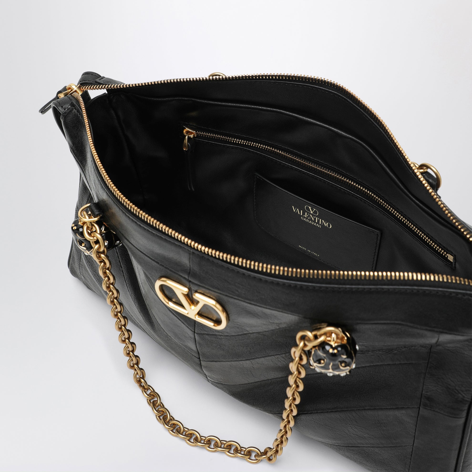 Panthea Chevron Bag in Black Leather