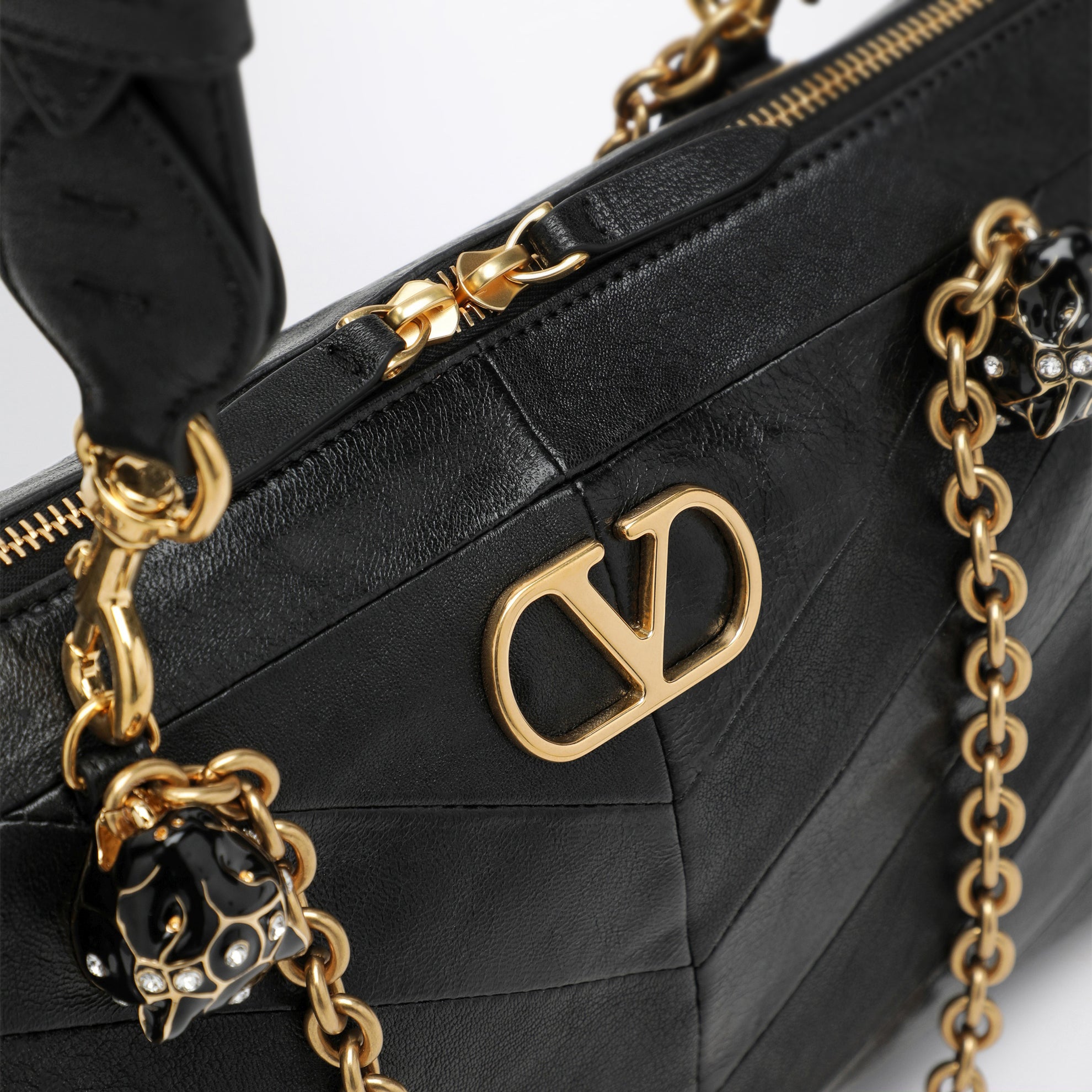 Panthea Chevron Bag in Black Leather