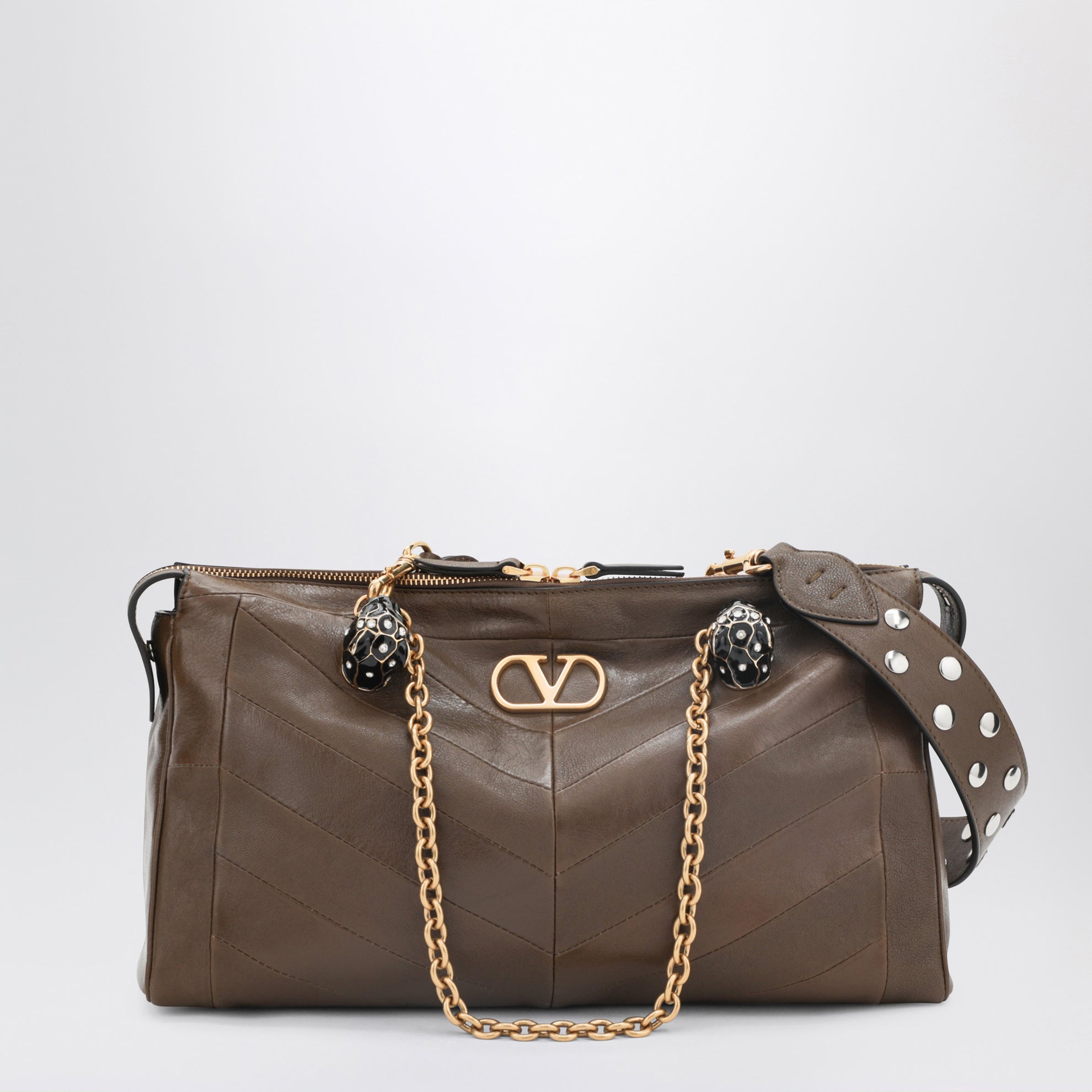 Panthea bag in tundra-colored nappa leather with chevron pattern