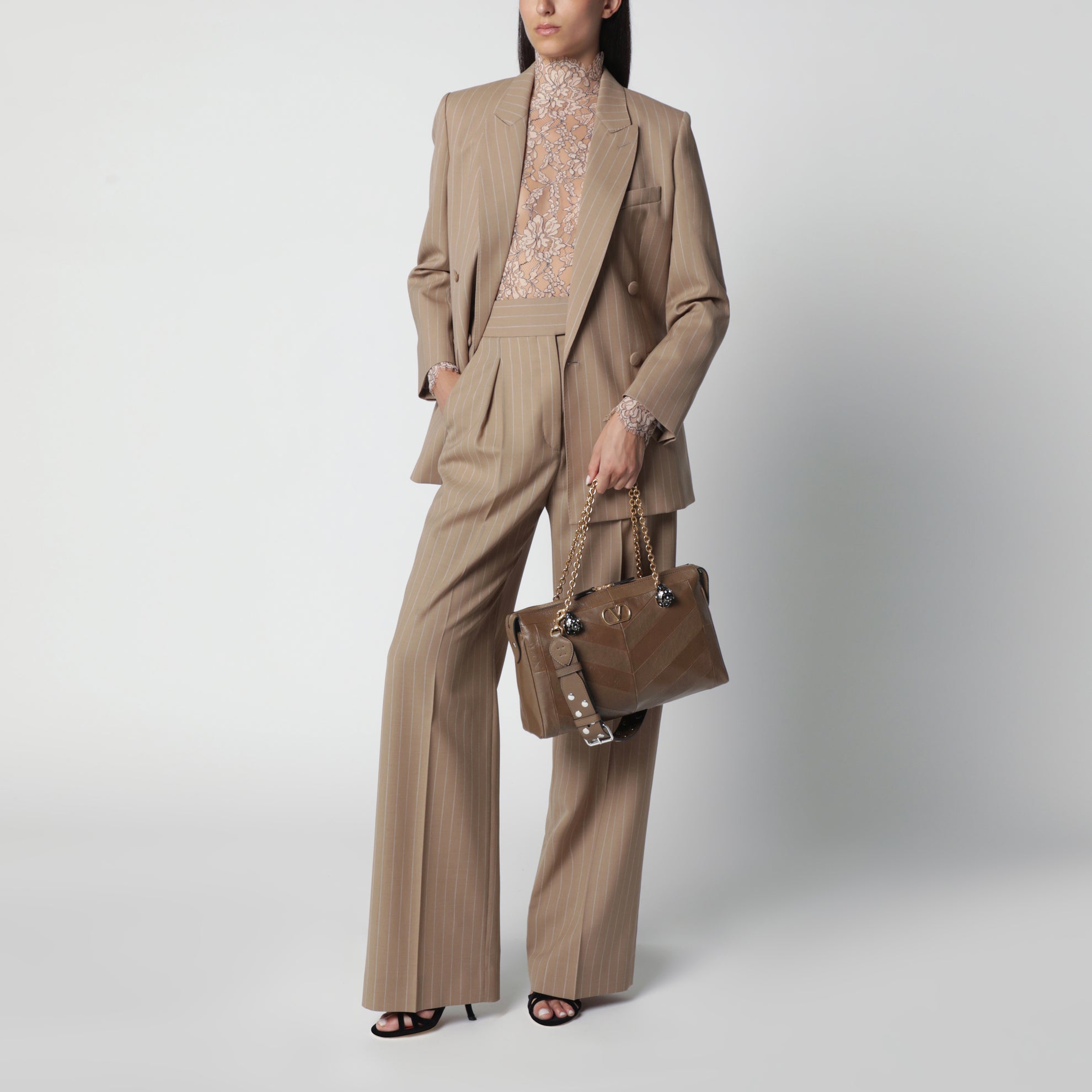 Panthea bag in tundra-colored nappa leather with chevron pattern