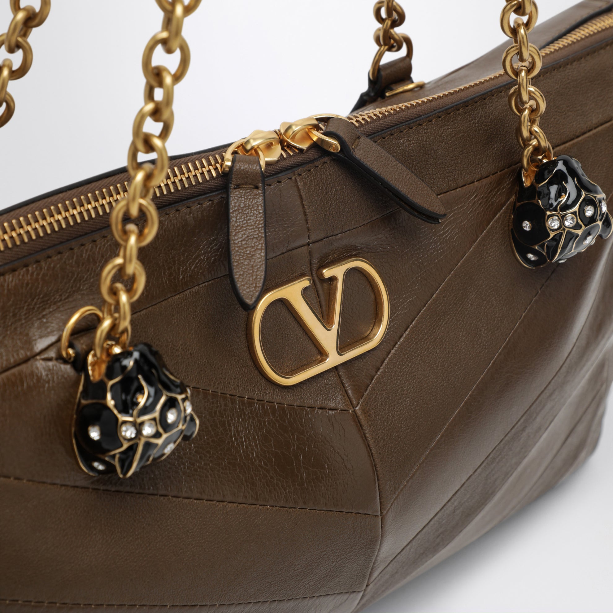 Panthea bag in tundra-colored nappa leather with chevron pattern
