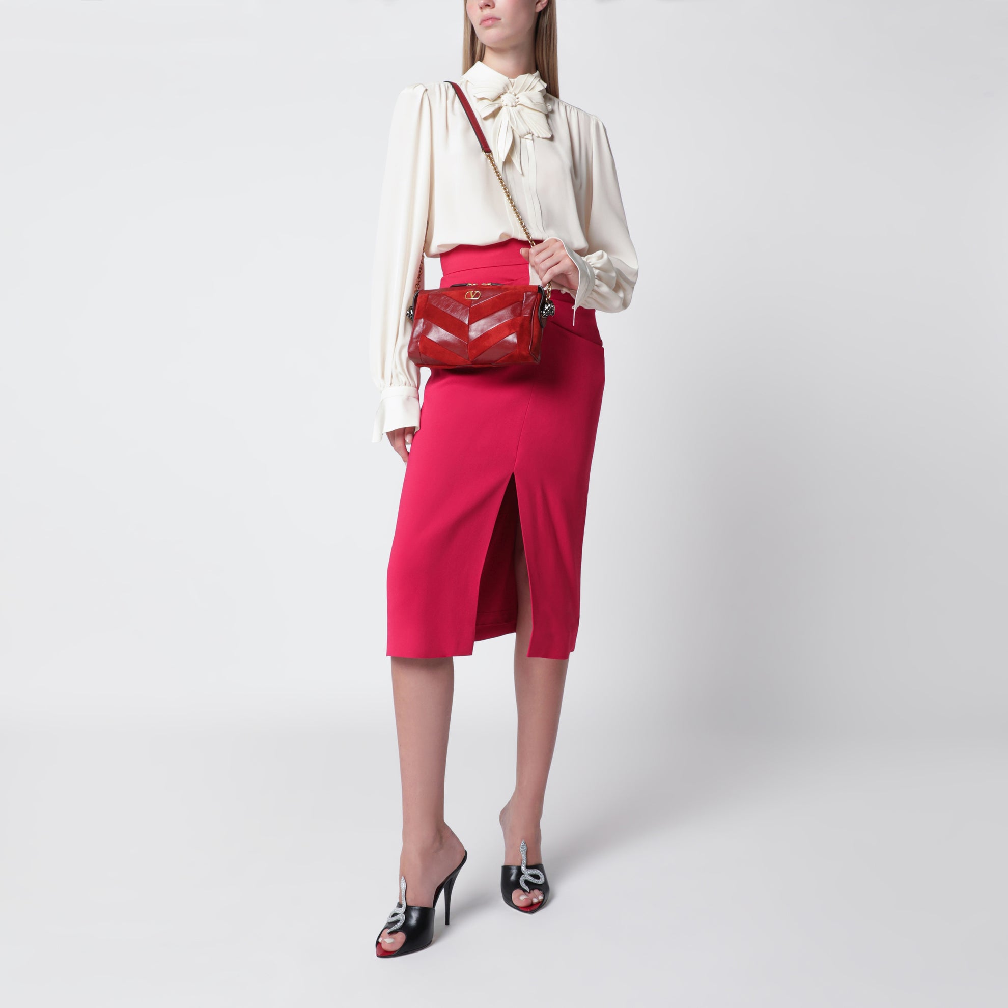 Small Panthea shoulder bag in suede and nappa leather with Chevron pattern